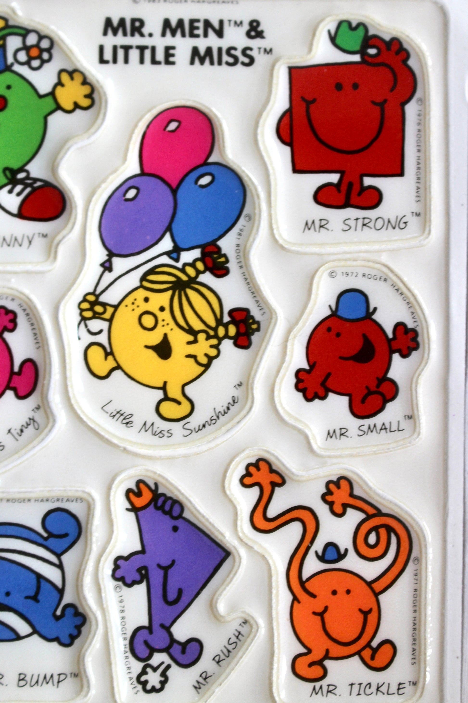 Vintage Mr Men and Little Miss Puffy Stickers, 80s Retro Planner Stickers, Rainbow Scrapbook and Junk Journal Supplies