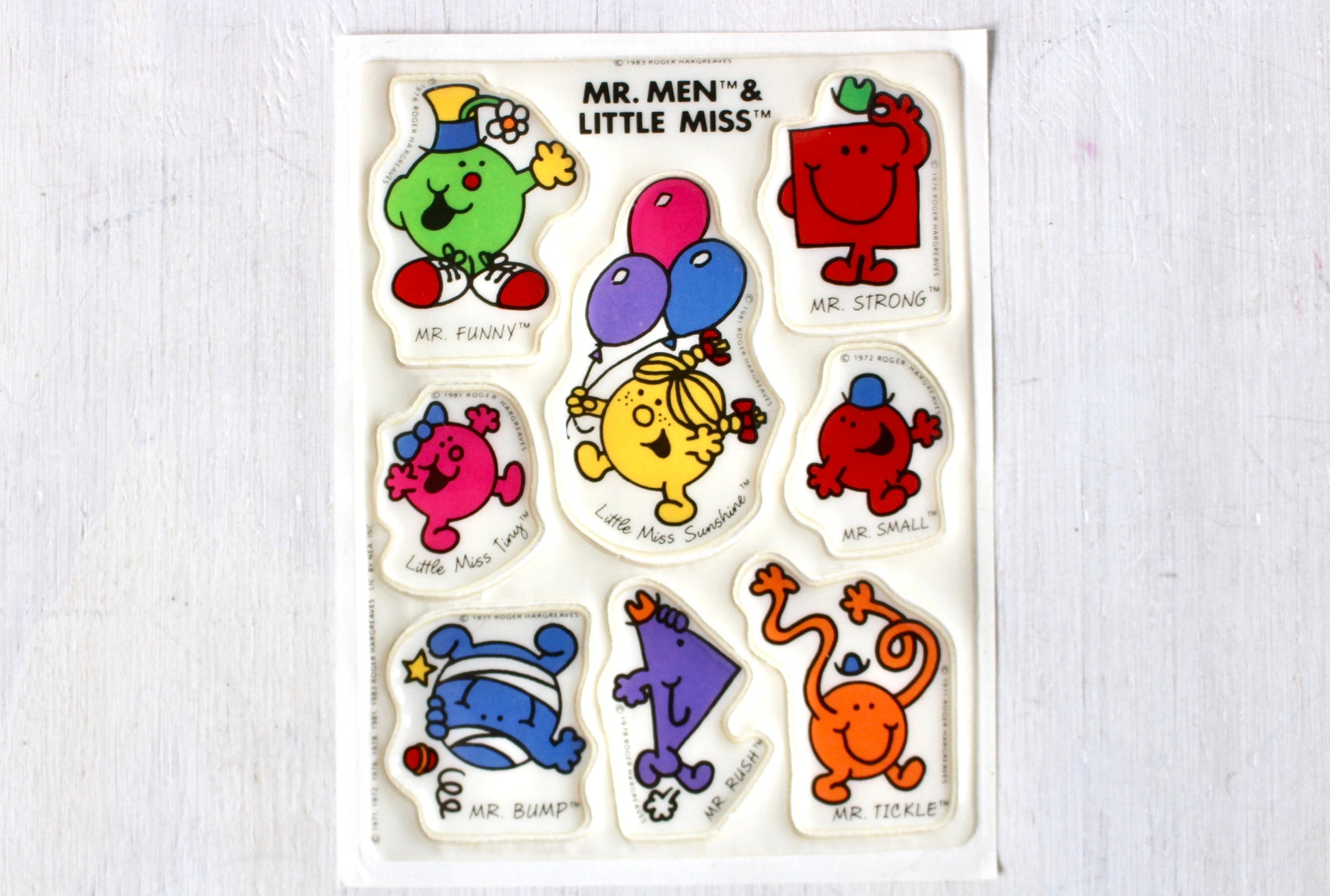 Vintage Mr Men and Little Miss Puffy Stickers, 80s Retro Planner Stickers, Rainbow Scrapbook and Junk Journal Supplies