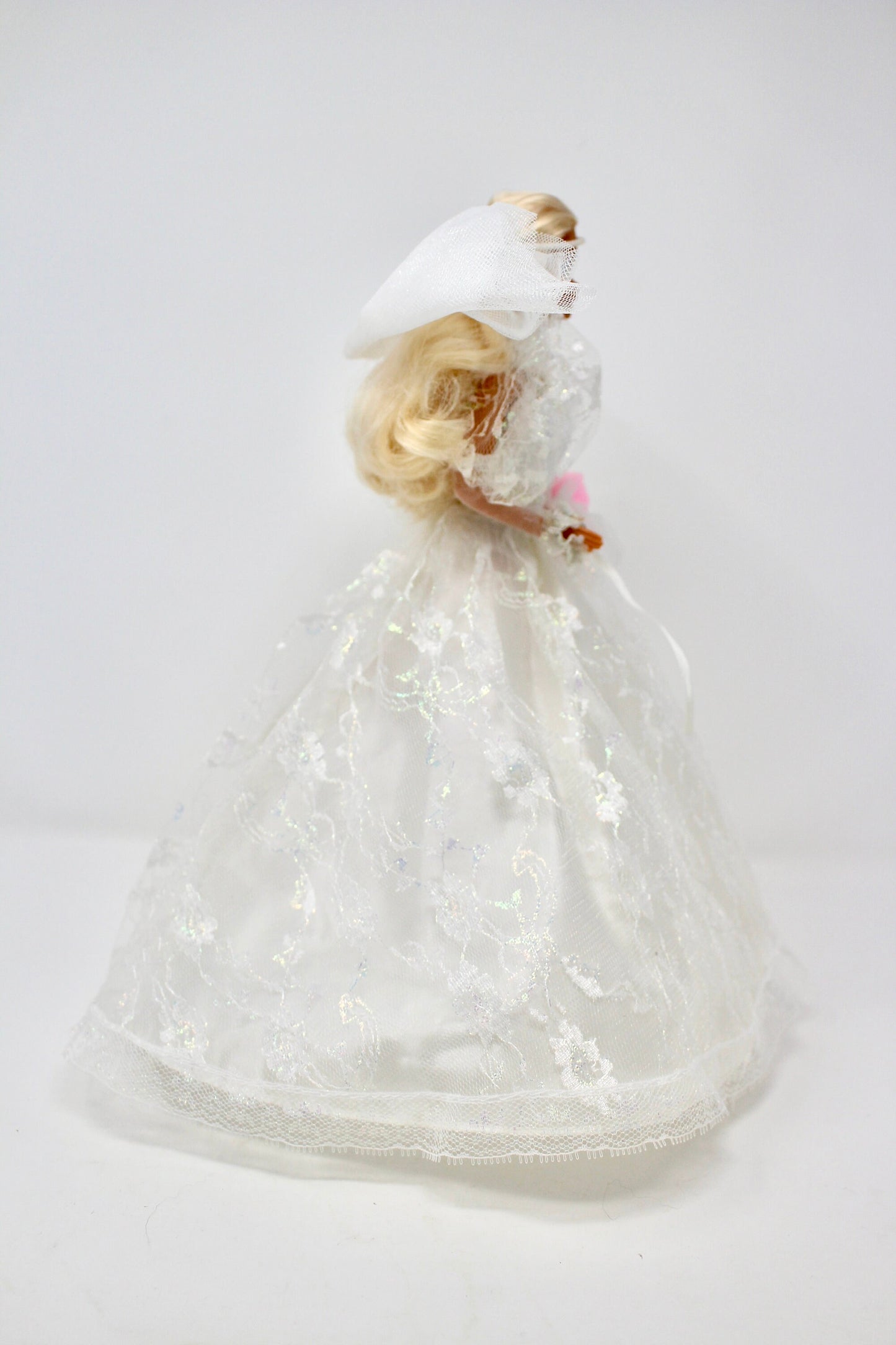 Vintage 80s Wedding Fantasy Barbie Doll with White Gown Bouquet and Accessories