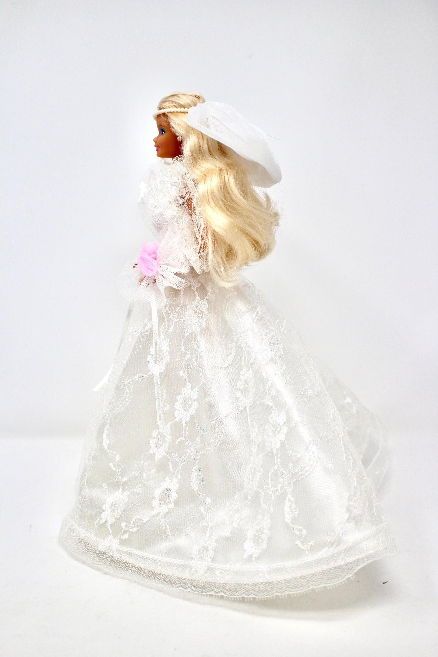 Vintage 80s Wedding Fantasy Barbie Doll with White Gown Bouquet and Accessories