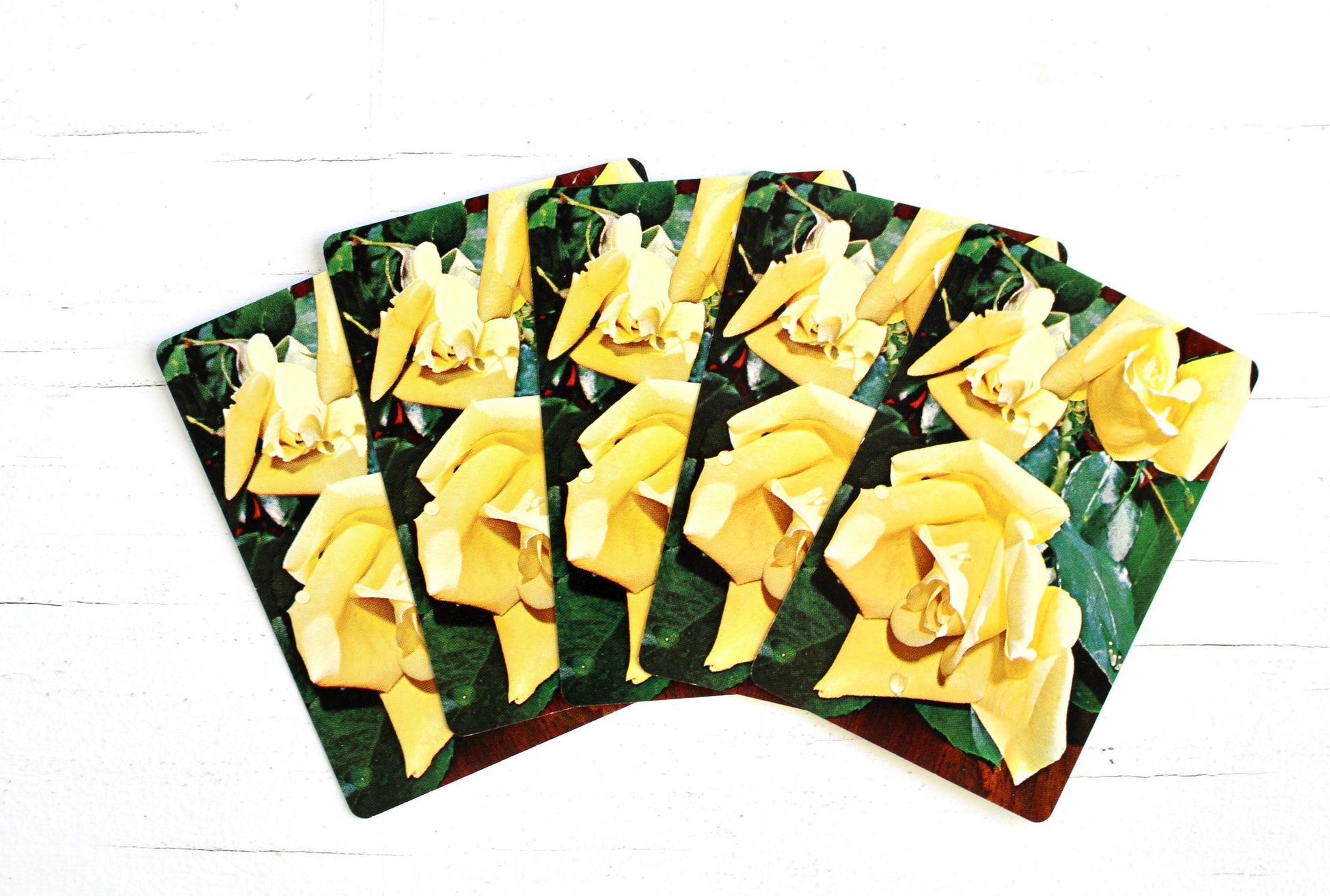 Yellow Rose Floral Playing Card, Set of 5, Vintage Rose Game Card, Rose Junk Journal Ephemera, Flower Card Set, Retro Craft Supplies