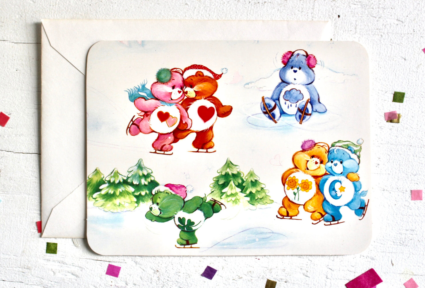 Vintage Care Bear Christmas Rainbow Greeting Card with Envelope