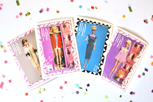 60s Ponytail Barbie Fashion Trading Card Set of 4, 50s Vintage Barbie Fashion Cards