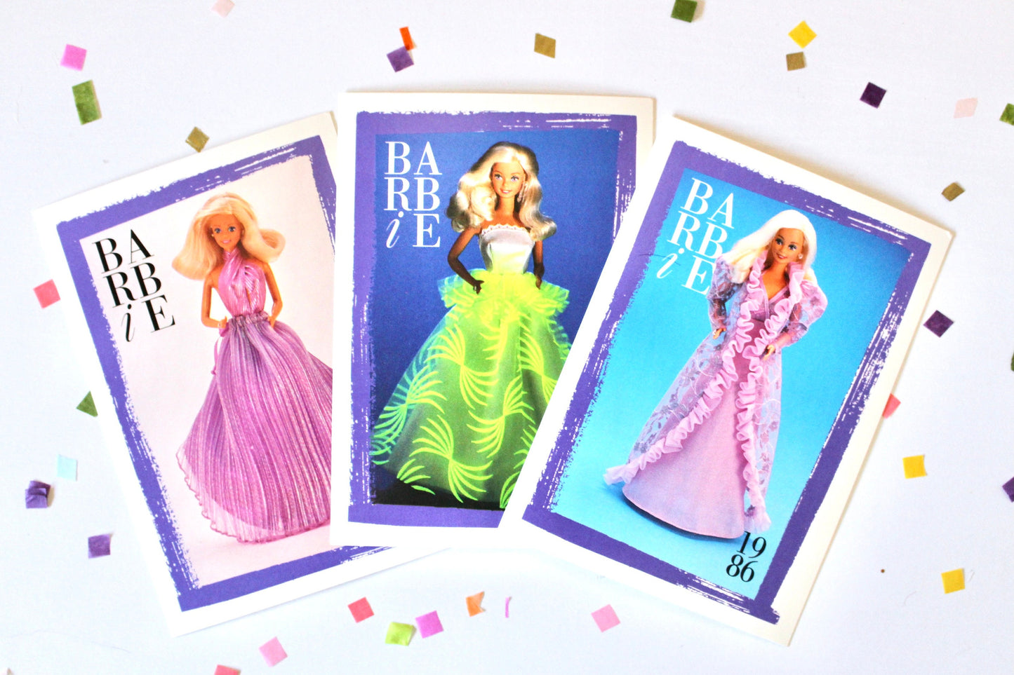 Dream Glow Jewel Secrets Barbie Fashion Trading Card Set of 3, 80s Vintage Superstar Barbie Fashion Cards