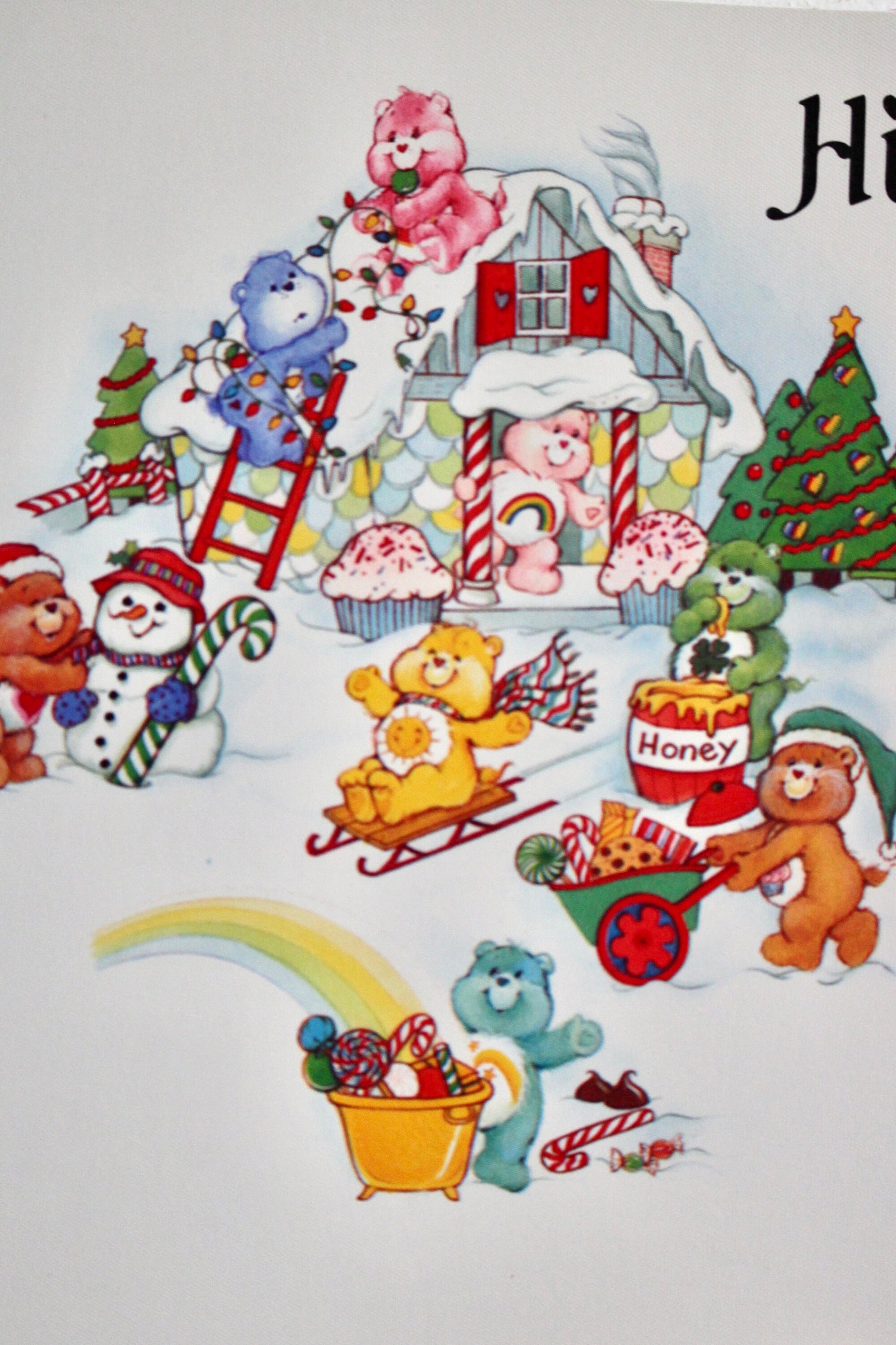 Care Bear Christmas Card, Santas Workshop Rainbow Greeting Card with Envelope