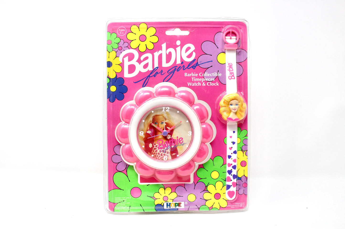 Barbie Flower Clock and Wrist Watch New in Package, Vintage 90s Barbie for Girls Merchandise