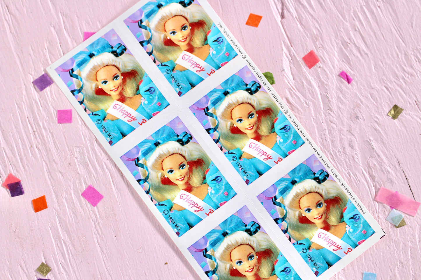 90s Birthday Barbie Sticker Sheet, Vintage Blue Birthday Barbie Doll Stickers