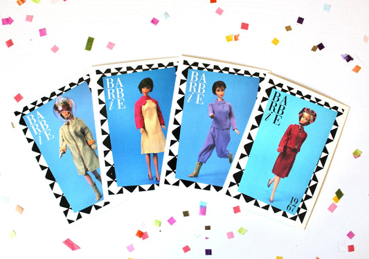 Twist N Turn Braniff Barbie Fashion Trading Card Set of 5, 60s Mod Barbie Fashion Cards