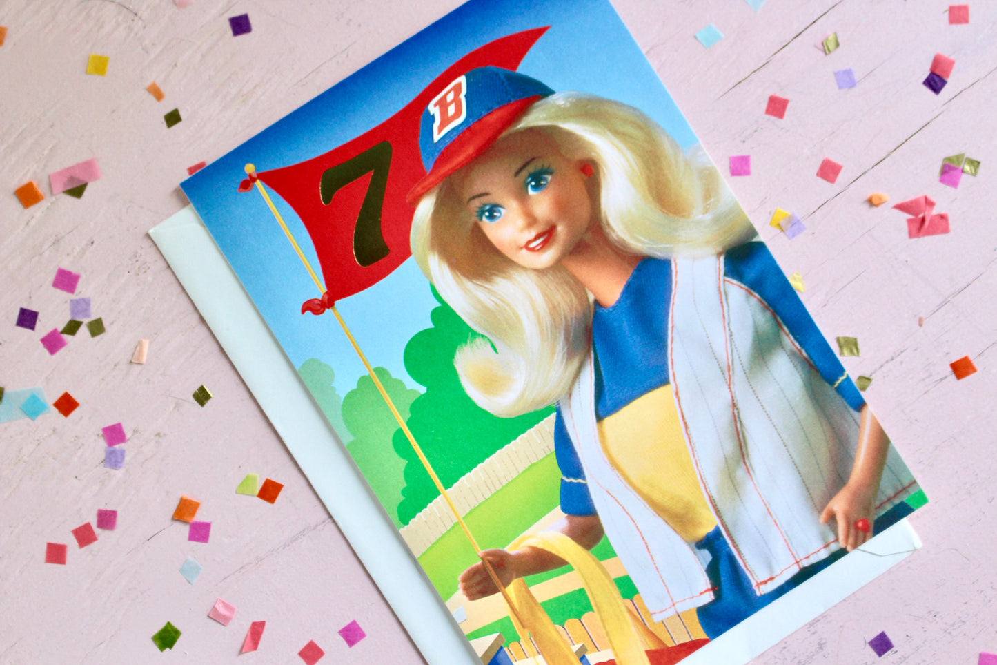 Baseball Barbie Doll Birthday Card with Envelope, Vintage 90s Barbie Greeting Card, Retro Barbie Birthday Invitation