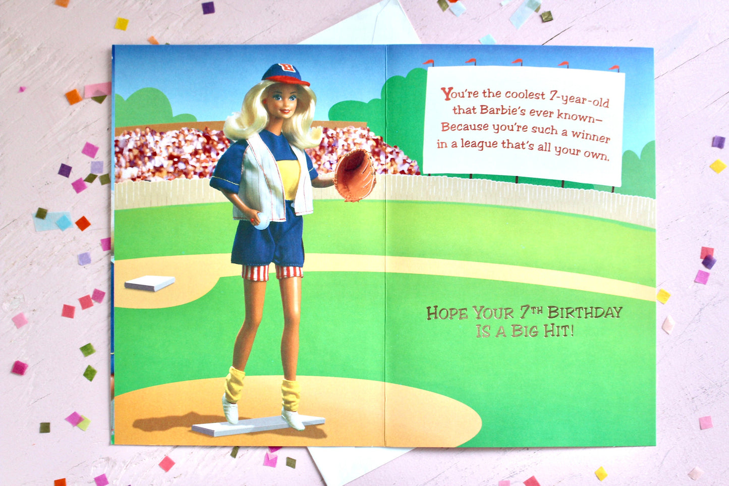 Baseball Barbie Doll Birthday Card with Envelope, Vintage 90s Barbie Greeting Card, Retro Barbie Birthday Invitation