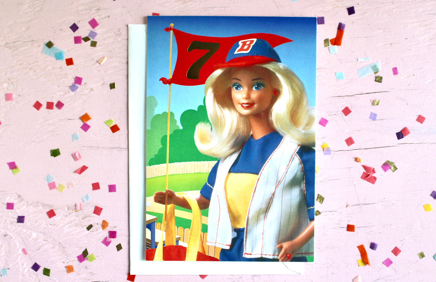 Baseball Barbie Doll Birthday Card with Envelope, Vintage 90s Barbie Greeting Card, Retro Barbie Birthday Invitation