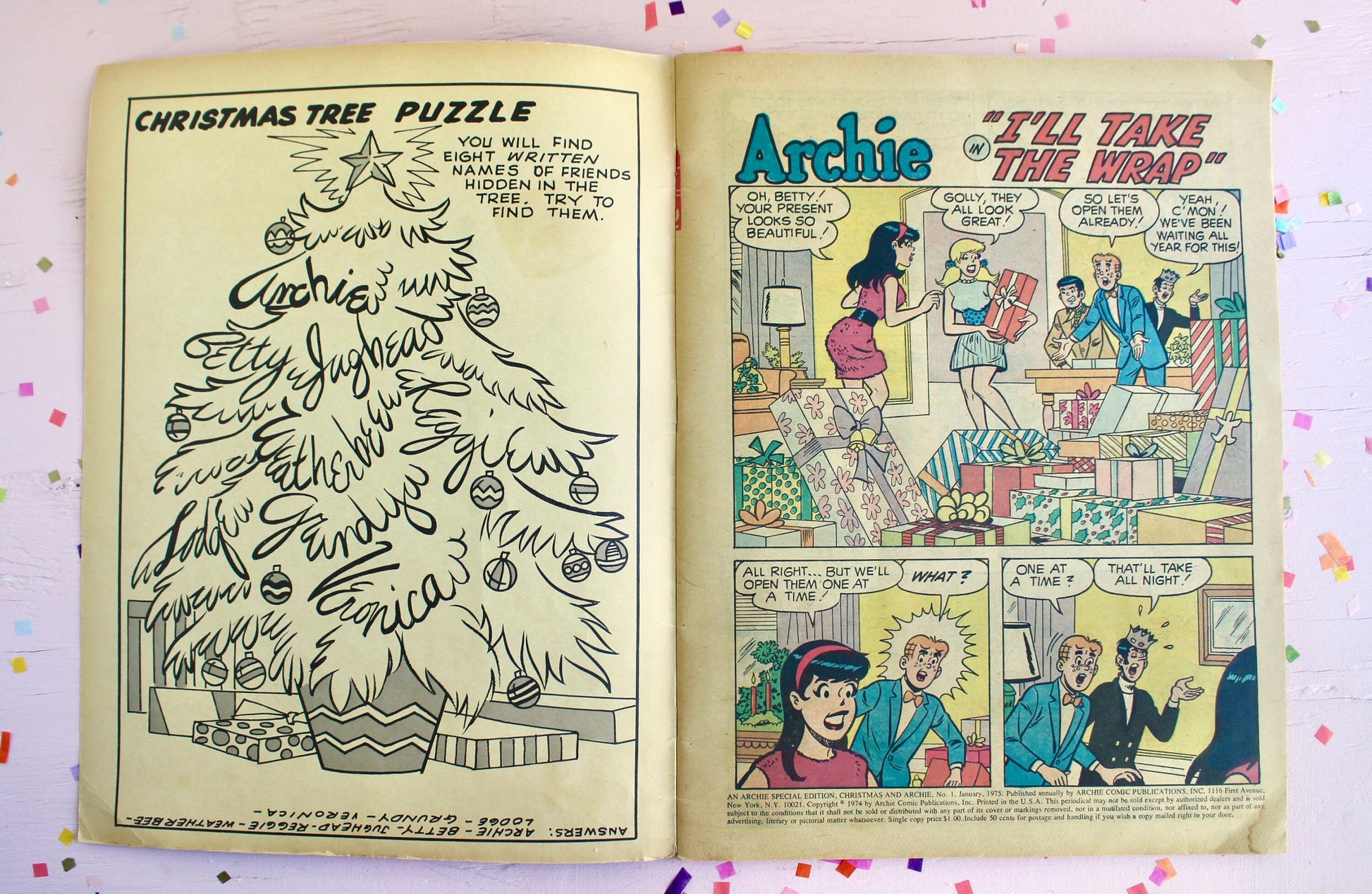 Christmas and Archie Special Edition Comic Book, Jumbo Sized Archie Holiday Comic, 1975 Vintage Archie Christmas Book