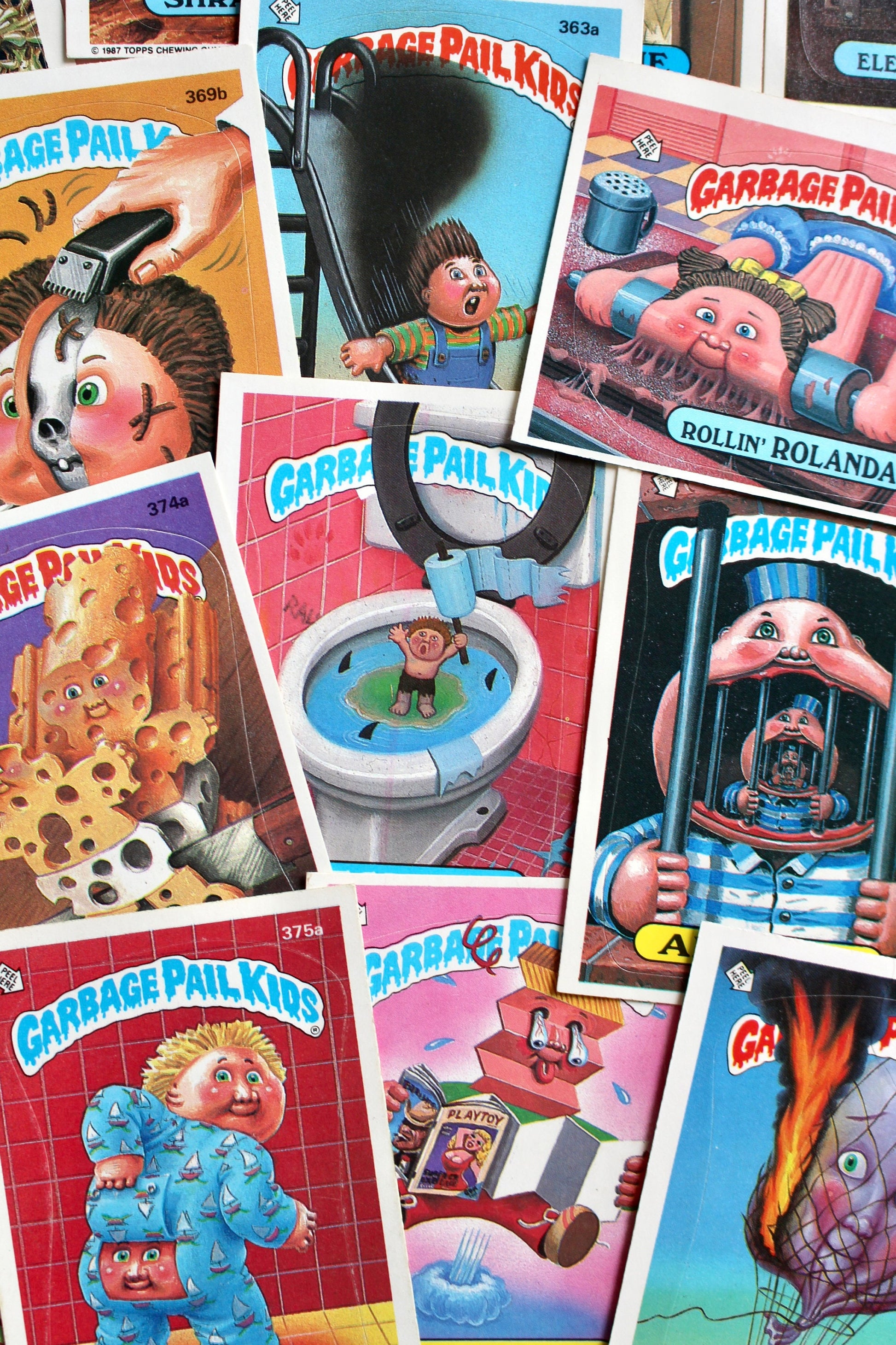 Garbage Pail Kid Cards Set of 3, Vintage 1980s GPK Collectible Cards, Retro Halloween Paper Ephemera, Scrapbook Junk Journal Craft Supplies