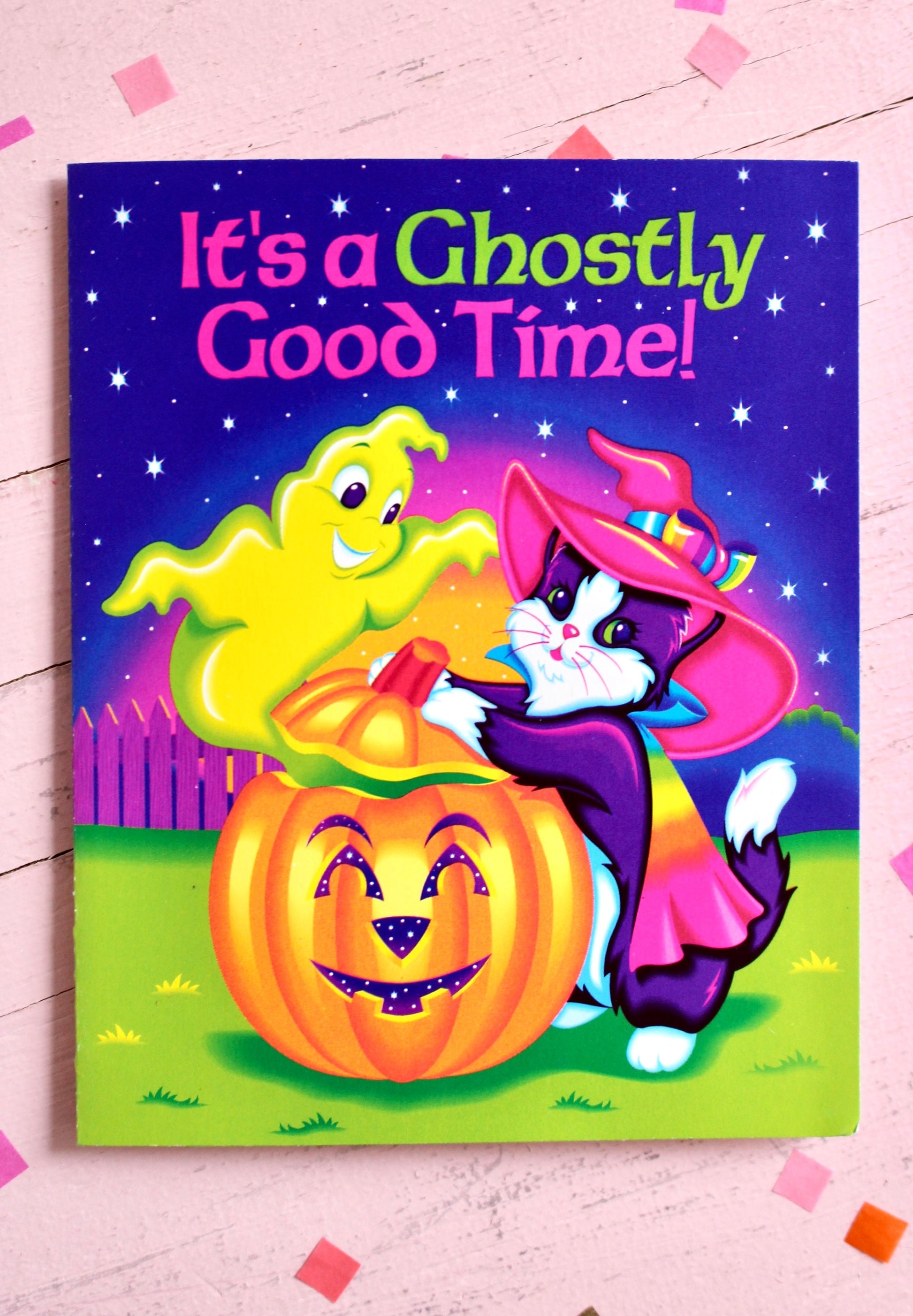 Vintage Lisa Frank Halloween Invite Card, 1990s Dead Stock Lisa Frank, Witchy Cat Ghost Jack O Lantern Invitations, Halloween Greeting Card