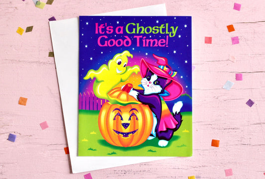 Vintage Lisa Frank Halloween Invite Card, 1990s Dead Stock Lisa Frank, Witchy Cat Ghost Jack O Lantern Invitations, Halloween Greeting Card