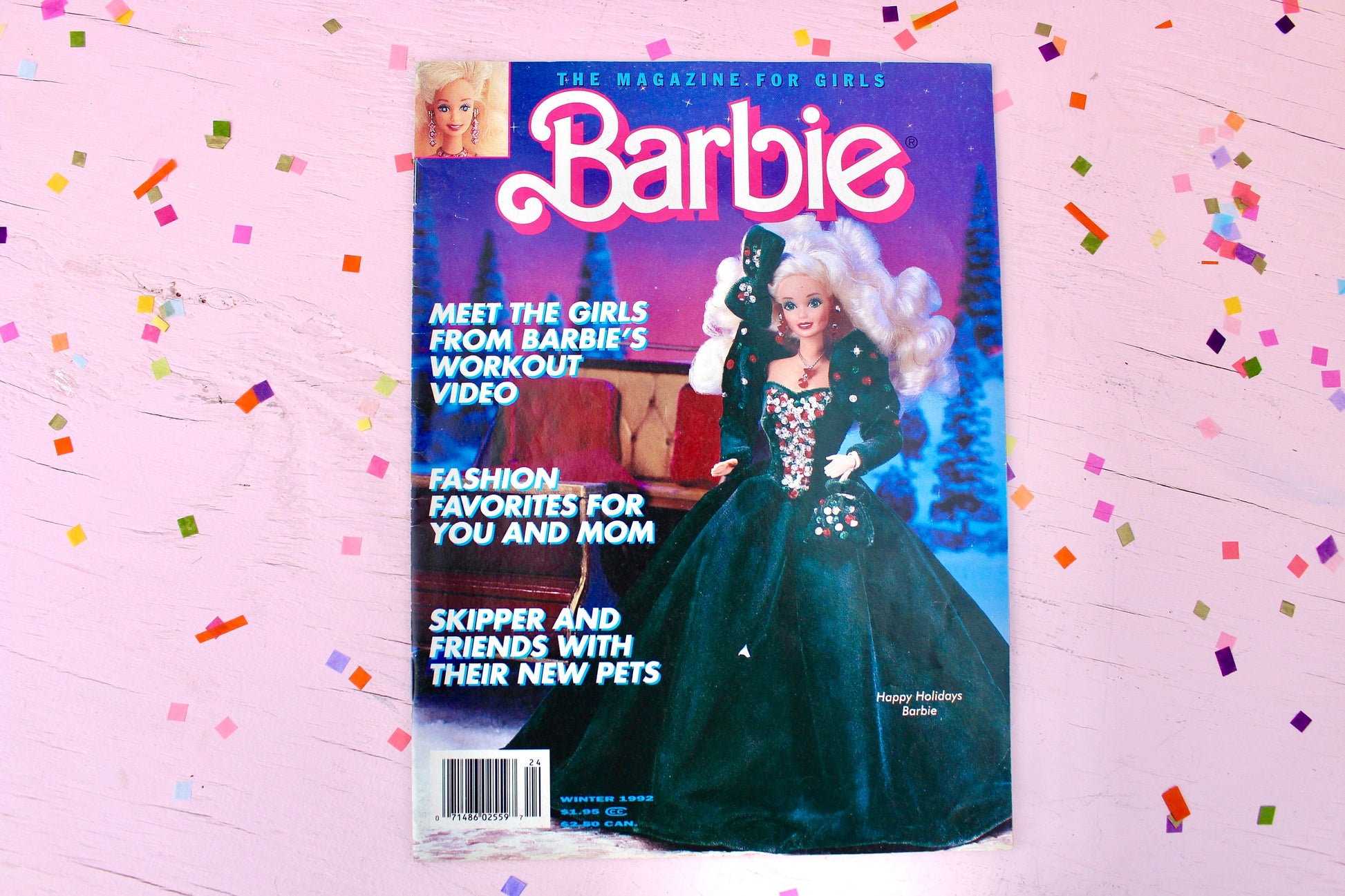 Happy Holidays Barbie Magazine for Kids Winter 1992, Vintage 90s Holiday Barbie Comic, Lisa Frank Little Mermaid Minnie Mouse Toy Ads