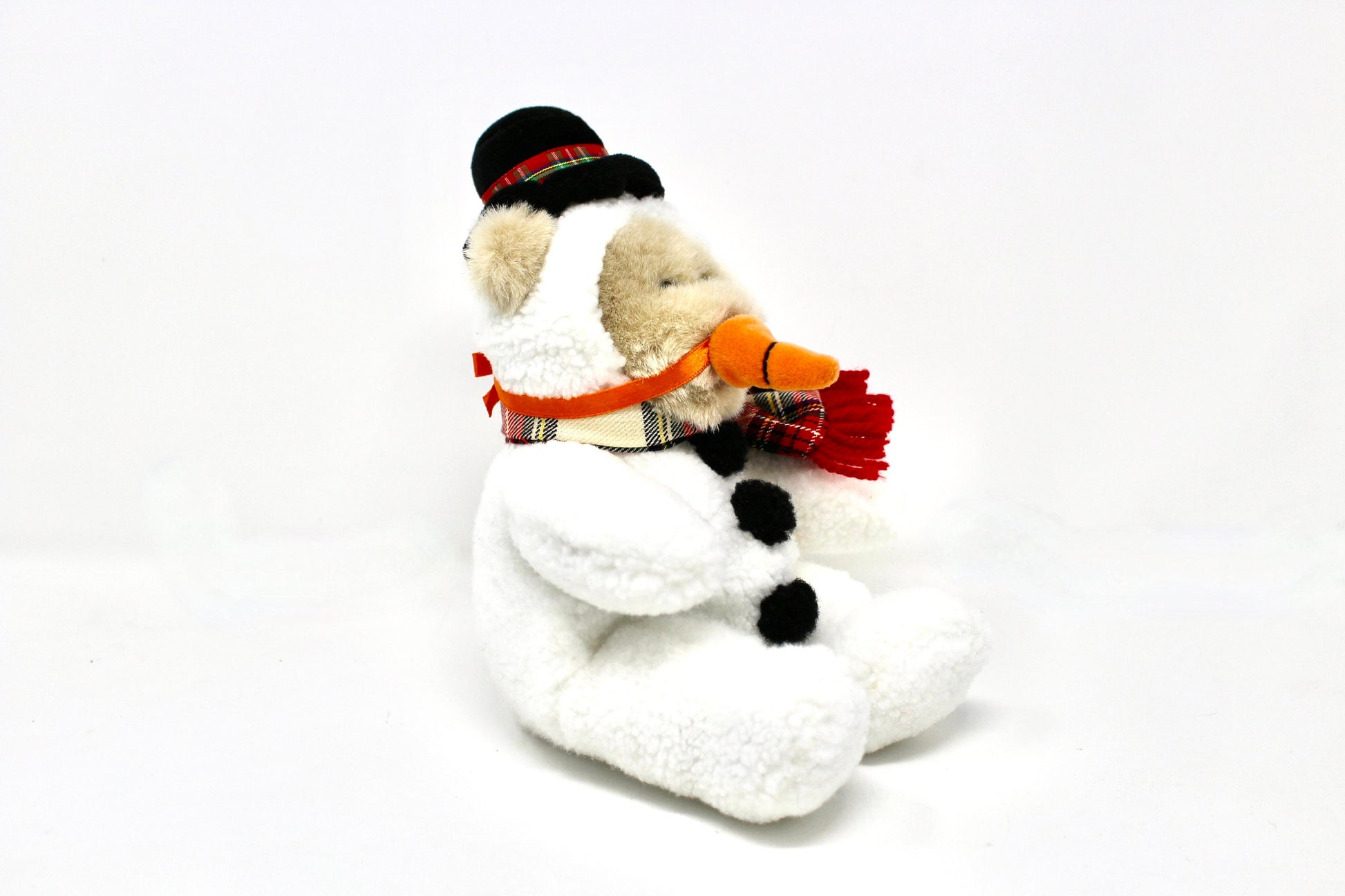 Snowman Christmas Bear Plush by Starbucks, Holiday Winter White Bear Stuffed Animal, Snowman Stuffed Toy, 1990s Starbucks Plush