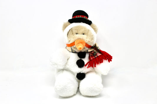 Snowman Christmas Bear Plush by Starbucks, Holiday Winter White Bear Stuffed Animal, Snowman Stuffed Toy, 1990s Starbucks Plush