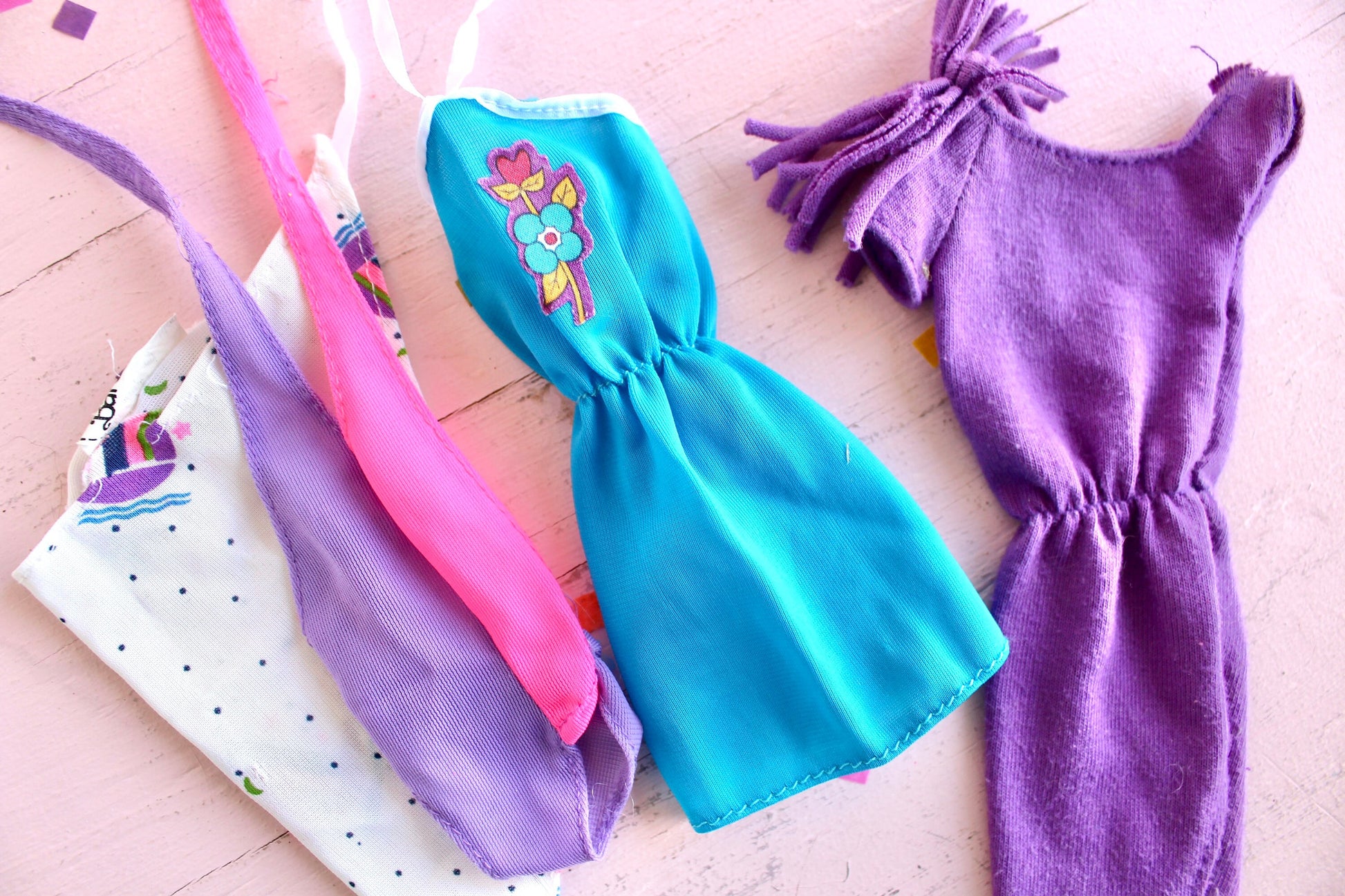 80s Barbie Doll Beach Fashion and Accessories Set, Purple Pink Barbie Fashions 7917 3637, Vintage Beachy Barbie Outfit for Doll Photography