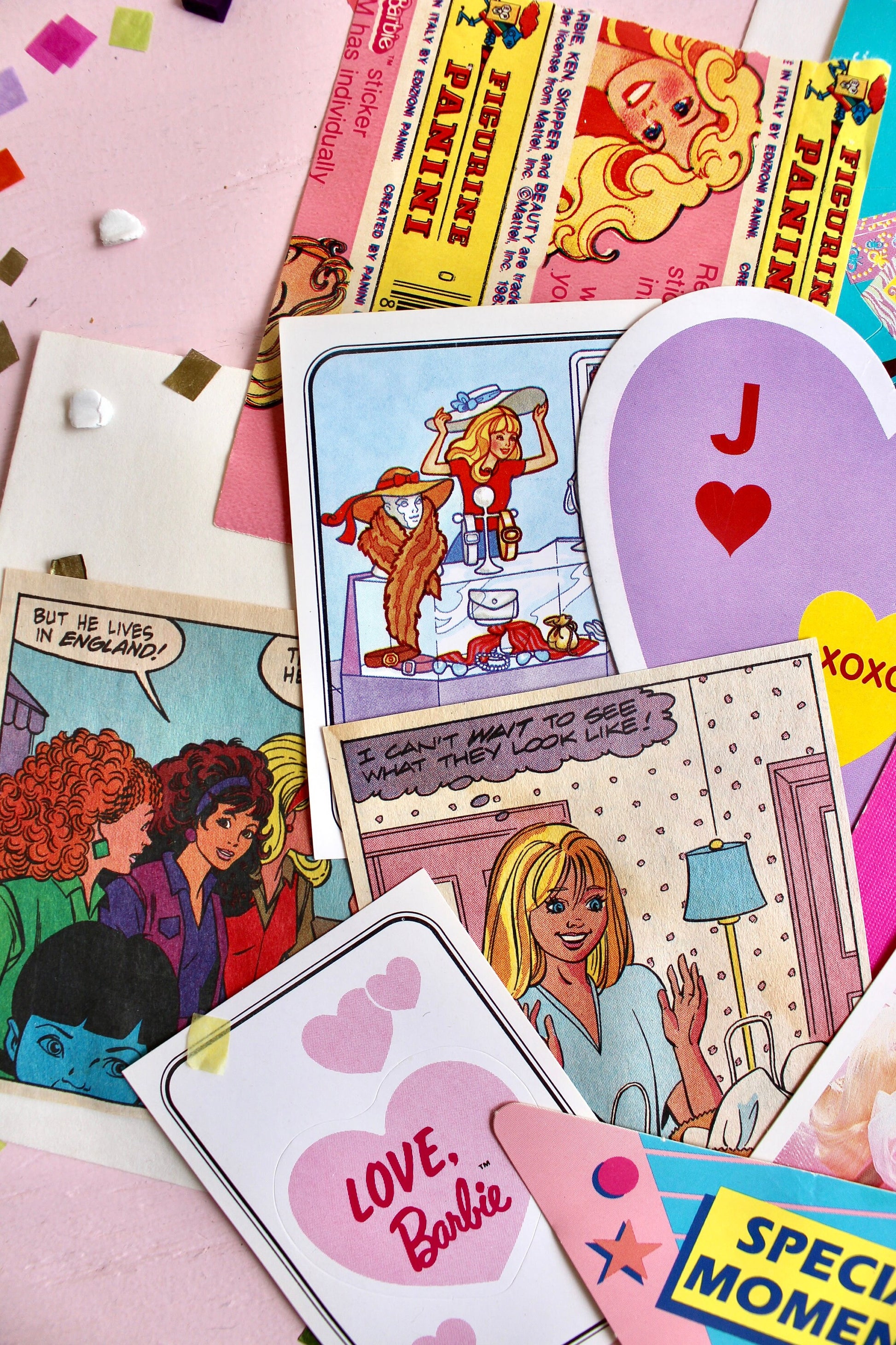 Barbie Paper Ephemera Craft Pack, Barbie Cards Stickers Comic Strips Valentines, 80s 90s Girl Scrapbook Journal Craft Supplies