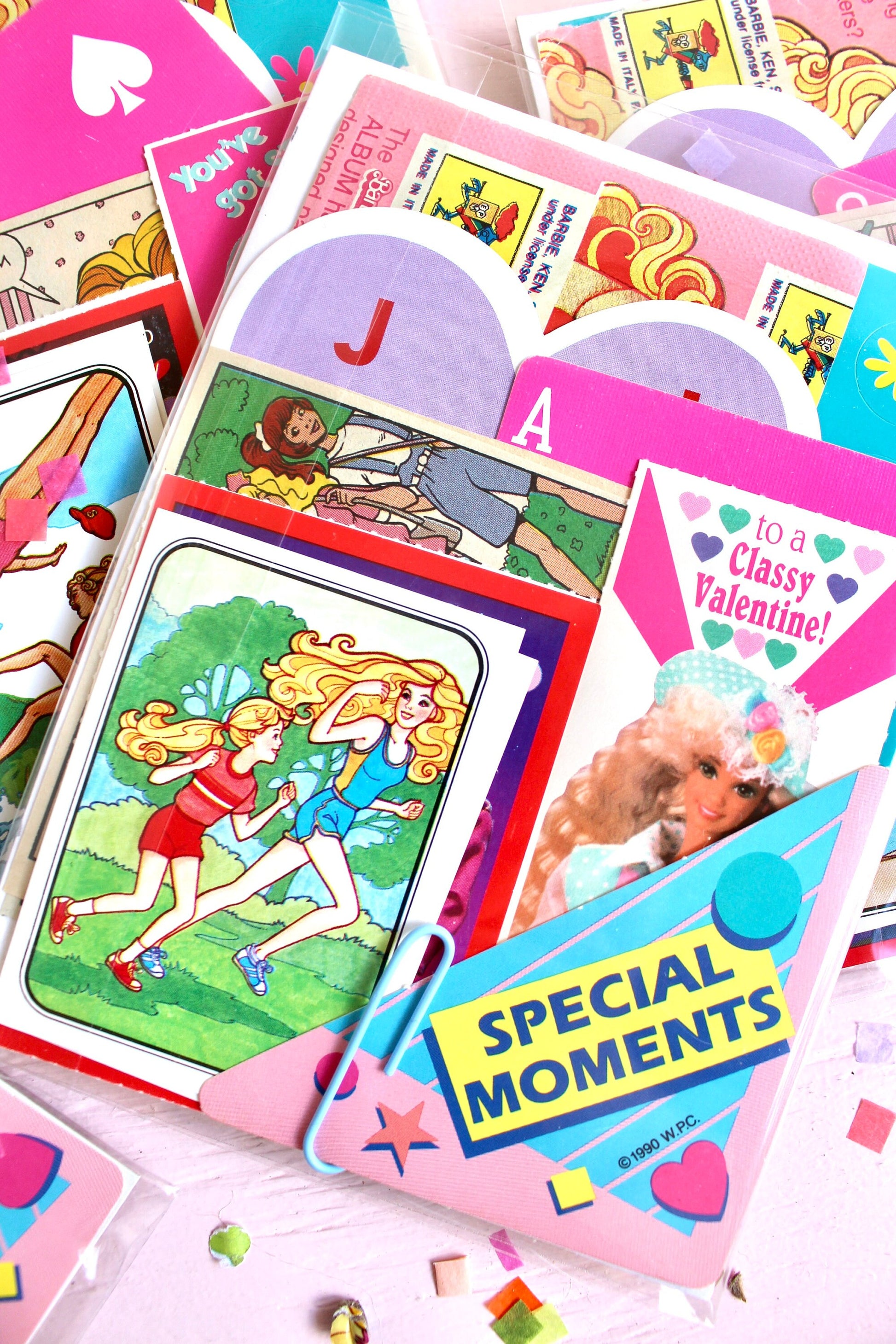 Barbie Paper Ephemera Craft Pack, Barbie Cards Stickers Comic Strips Valentines, 80s 90s Girl Scrapbook Journal Craft Supplies