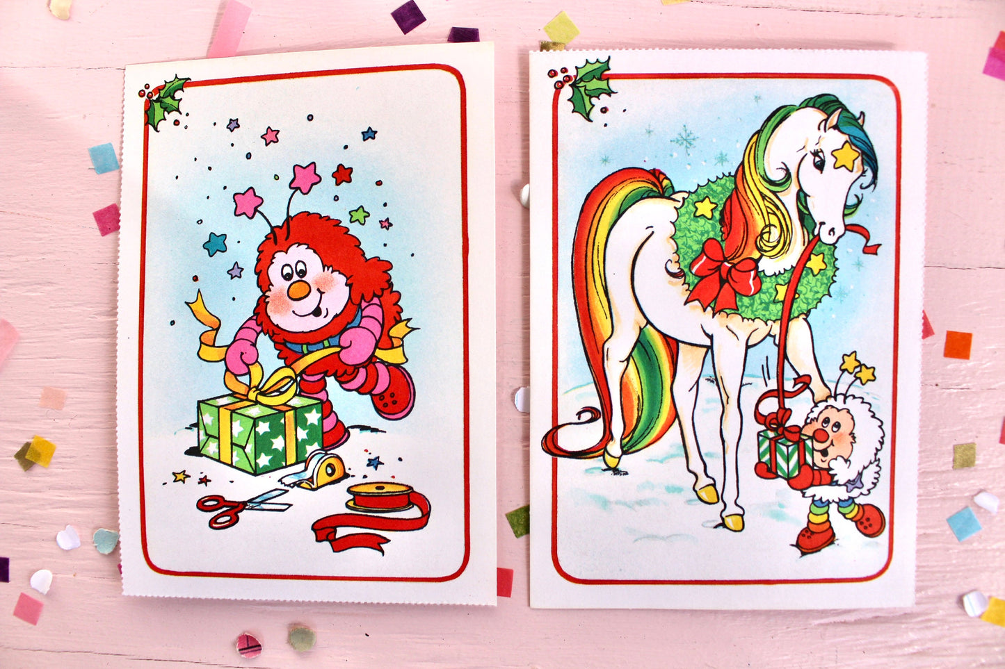 Vintage Rainbow Brite Christmas Cards, 80s Rainbow Brite Holiday Kids Greeting Cards, Collectible Rainbow Brite Paper Ephemera