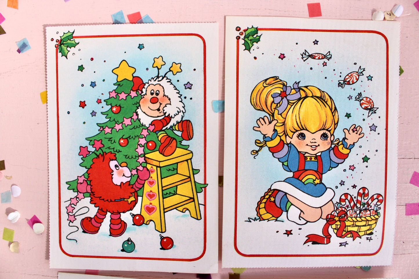 Vintage Rainbow Brite Christmas Cards, 80s Rainbow Brite Holiday Kids Greeting Cards, Collectible Rainbow Brite Paper Ephemera