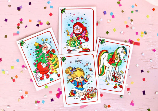 Vintage Rainbow Brite Christmas Cards, 80s Rainbow Brite Holiday Kids Greeting Cards, Collectible Rainbow Brite Paper Ephemera