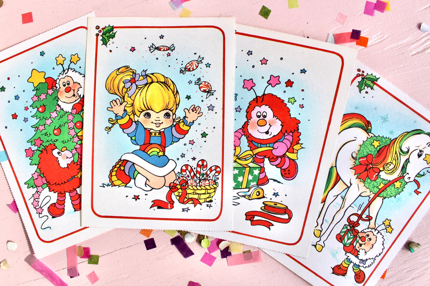 Vintage Rainbow Brite Christmas Cards, 80s Rainbow Brite Holiday Kids Greeting Cards, Collectible Rainbow Brite Paper Ephemera