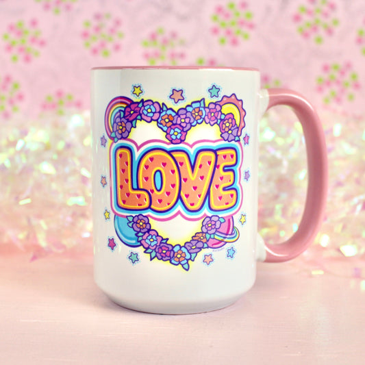 Love Nature Mug, Earth Day Ceramic Coffee Mug, Boho Bridesmaid Wedding Favor, Retro Pride Rainbow Cup, Mental Health Office Mug, Hippie Gift