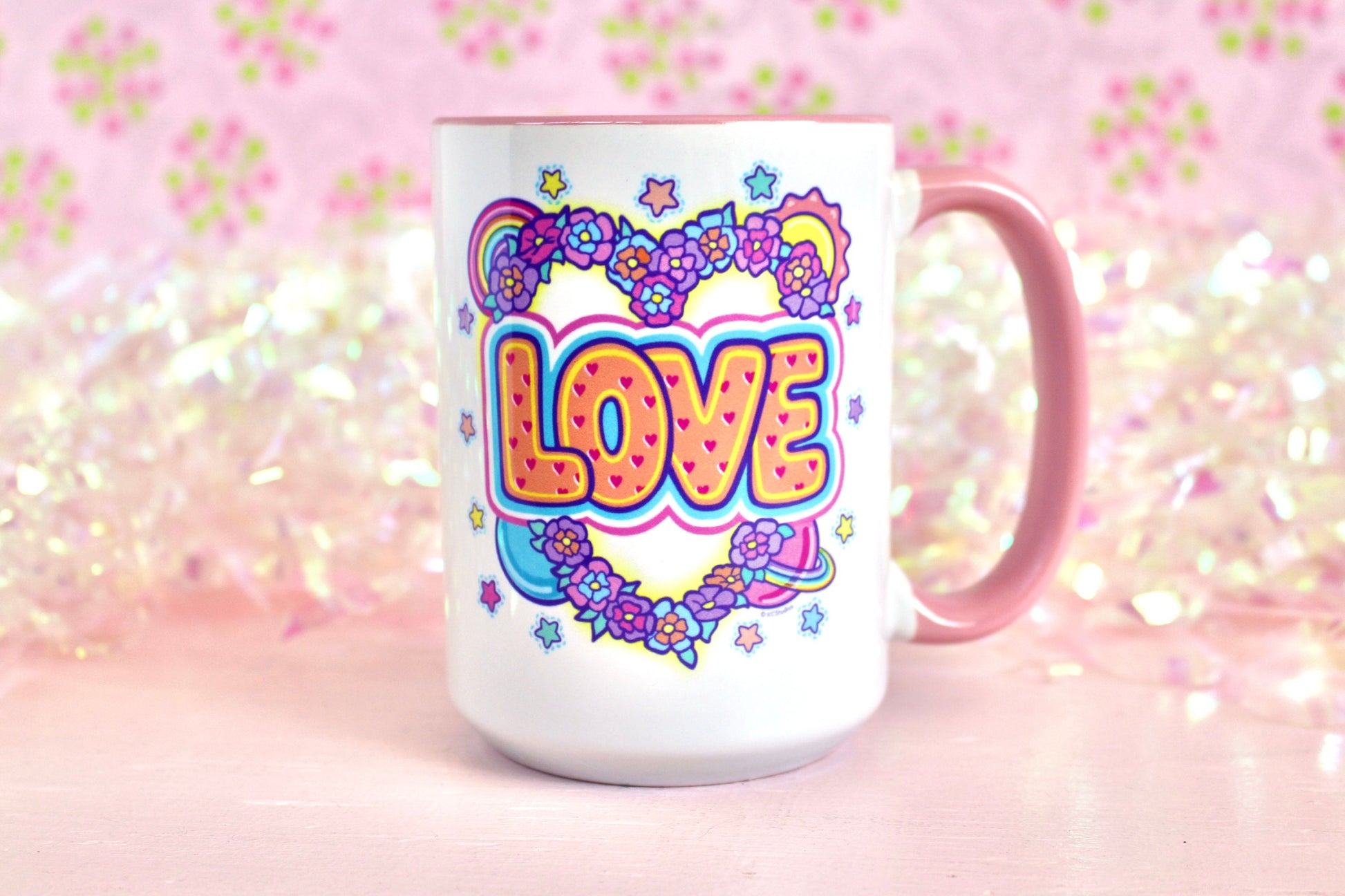 Love Nature Mug, Earth Day Ceramic Coffee Mug, Boho Bridesmaid Wedding Favor, Retro Pride Rainbow Cup, Mental Health Office Mug, Hippie Gift