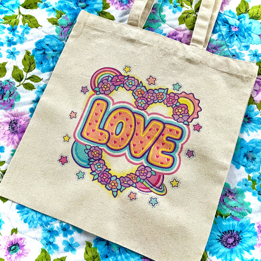 Love Nature Tote Bag, Earth Day Farmers Market Bag, Boho Bridesmaid Wedding Favor, Retro Pride Rainbow Bag, Mental Health Tote, Kids Toy Bag