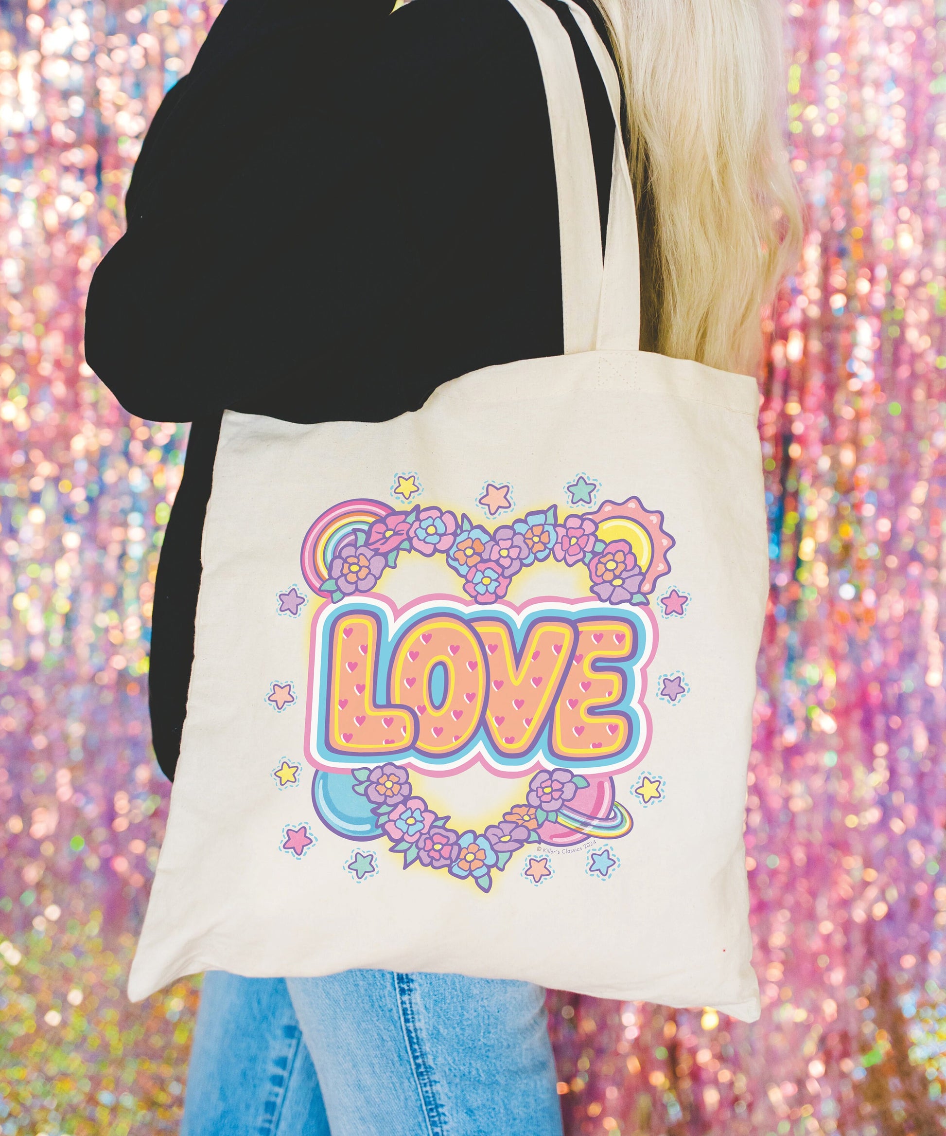 Love Nature Tote Bag, Earth Day Farmers Market Bag, Boho Bridesmaid Wedding Favor, Retro Pride Rainbow Bag, Mental Health Tote, Kids Toy Bag