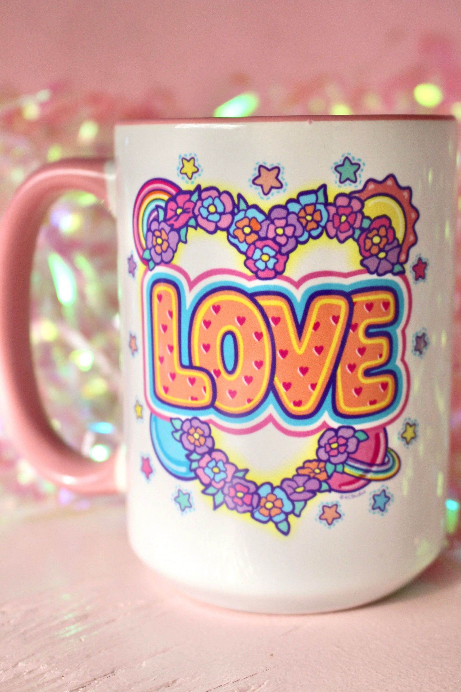 Love Nature Mug, Earth Day Ceramic Coffee Mug, Boho Bridesmaid Wedding Favor, Retro Pride Rainbow Cup, Mental Health Office Mug, Hippie Gift