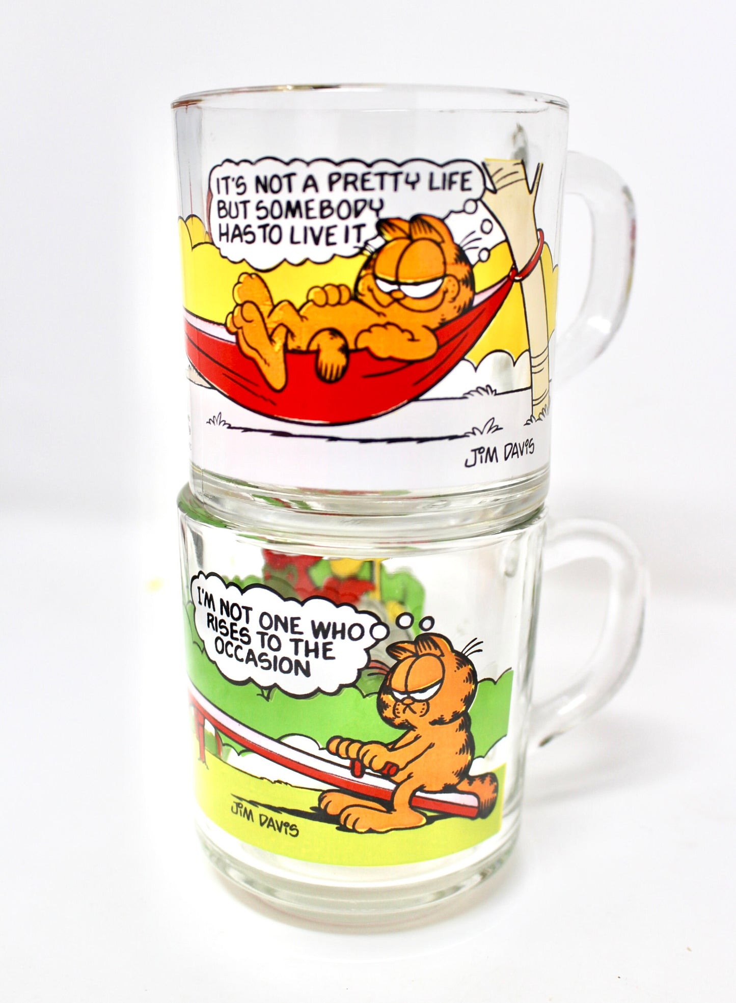 Vintage Garfield McDonalds Mugs, Complete Set of 4, Glass Garfield Cups, Garfield Coffee Lover Gift, Vintage McDonalds Happy Meal Toy