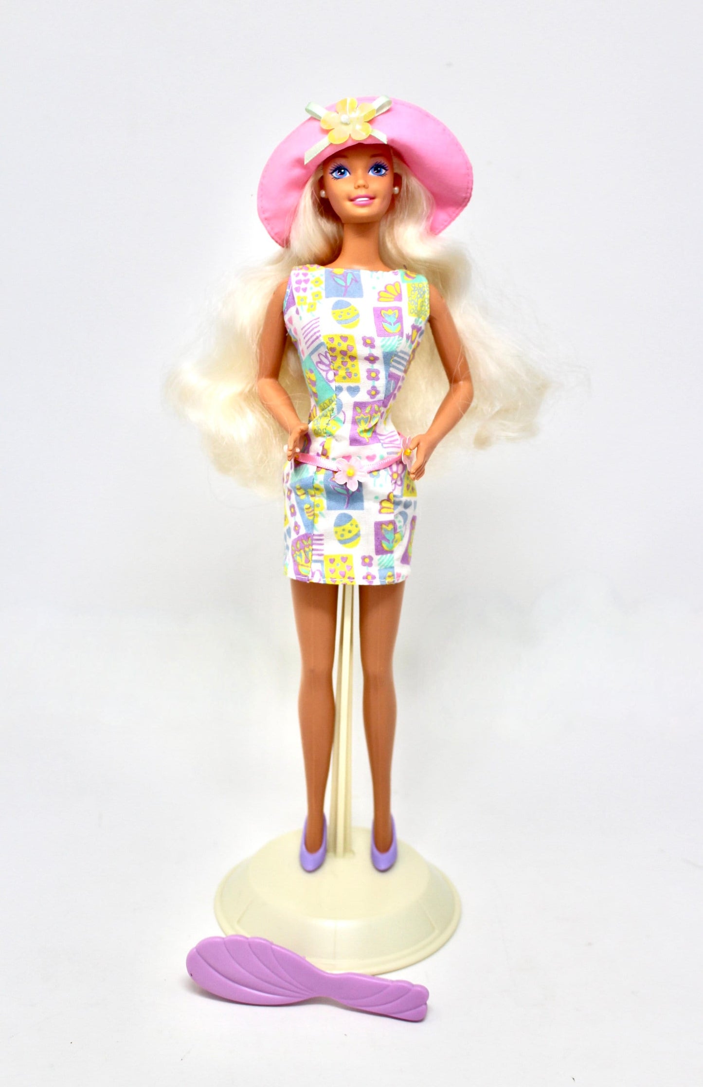 Easter Barbie Doll in Original Fashion, 1990s Purple Barbie Easter Dress Comb Outfit, 1990s Barbie Kids Springtime Easter Basket Gift