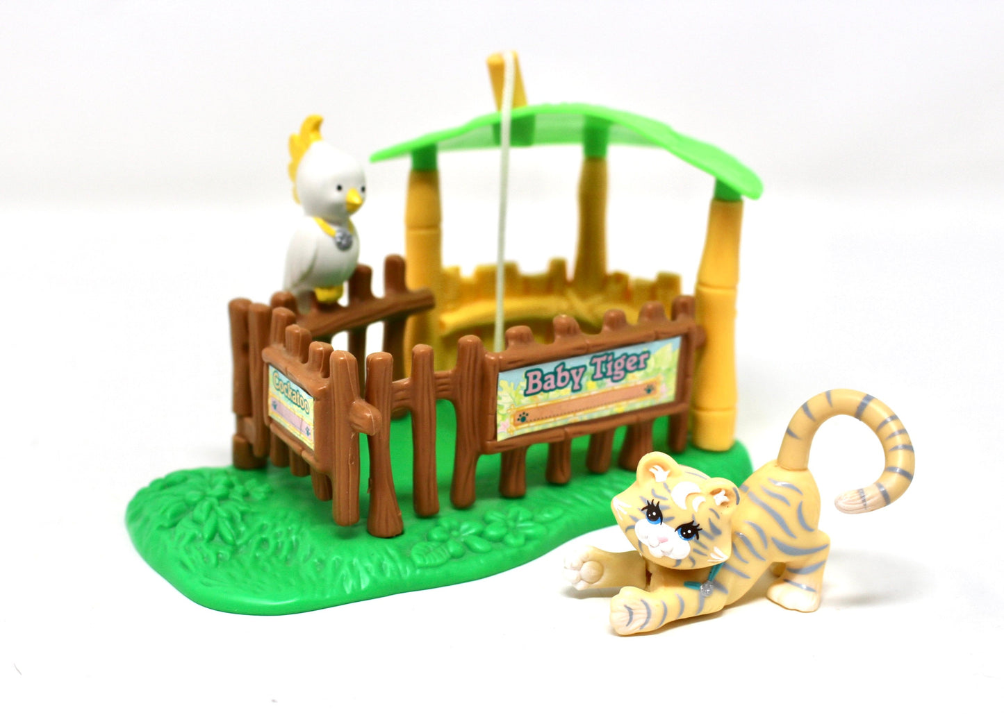 Littlest Pet Shop Playset, Zoo Baby Tiger and Cockatoo, Vintage 90s Kenner Keep Me Safe Zoo Collection, LPS Tiger Baby Jungle Toys