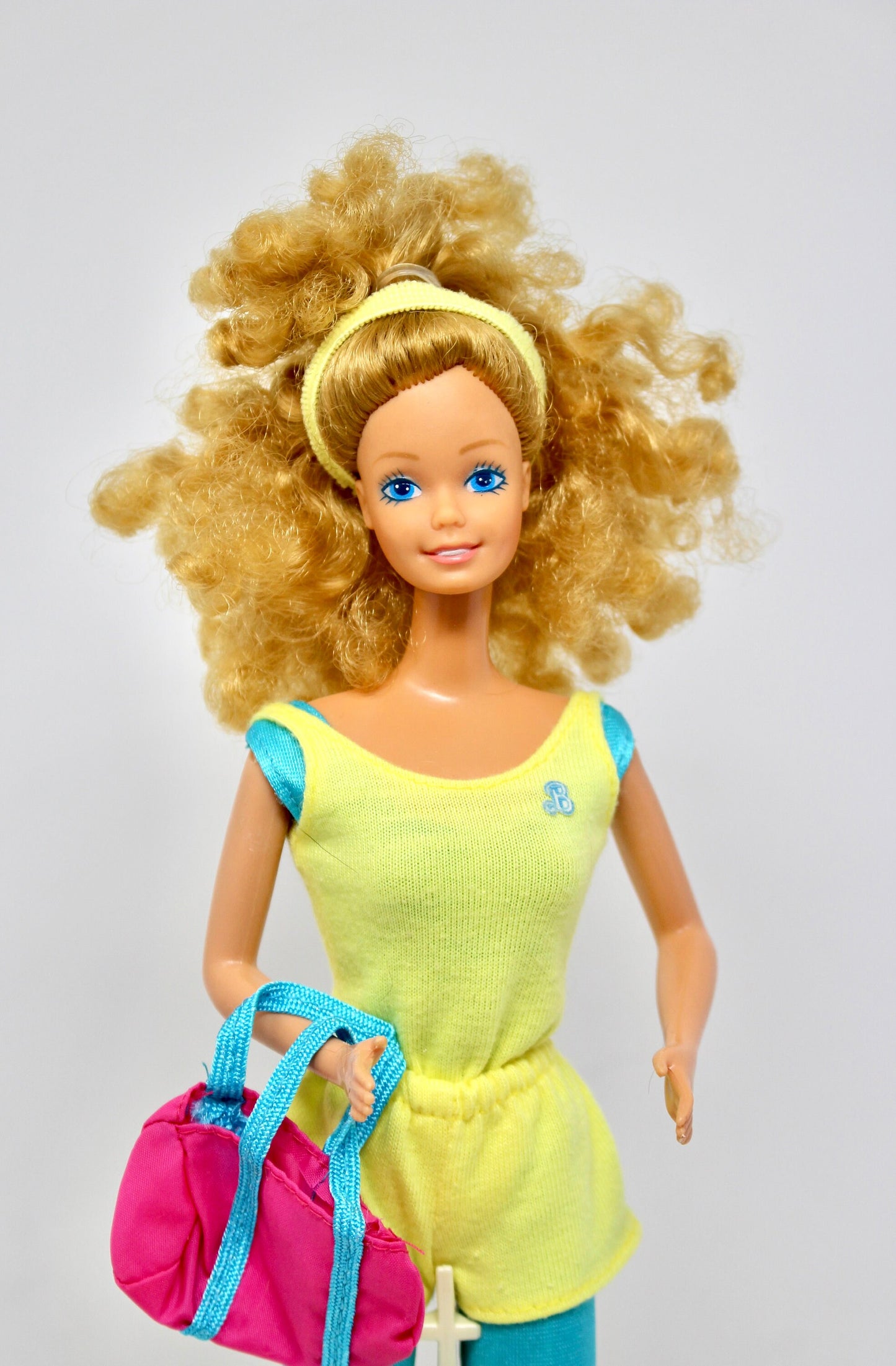 Magic Curl Barbie Doll in Great Shapes and 2183 Fashions, Vintage Superstar Era Yellow Curly Hair Barbie Doll, Workout Barbie Gear Outfit