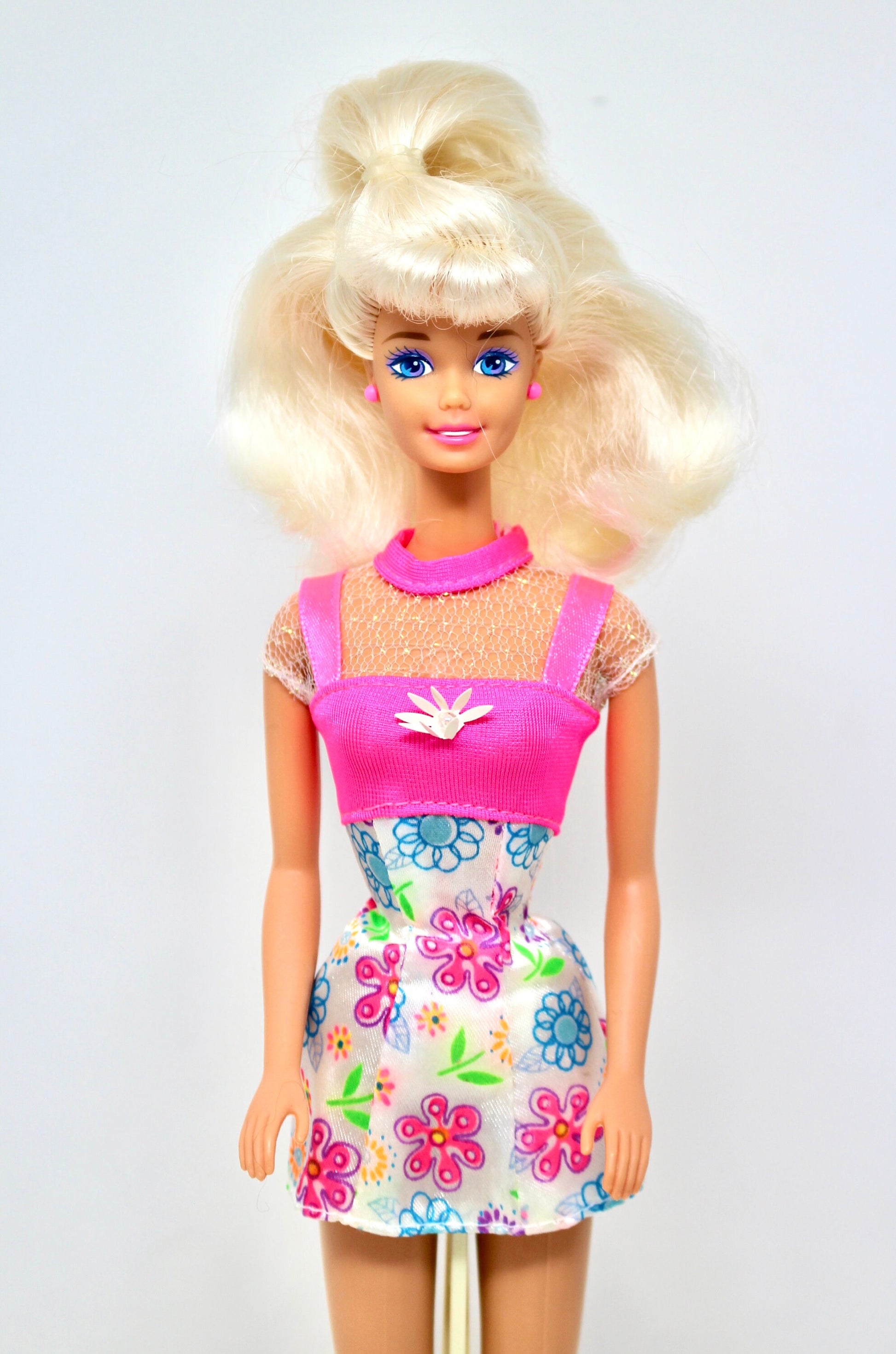 1996 Flower Fun Barbie Doll in Original Fashion, 1990s Pink Spring Flower Dress, 1990s Barbie Kids Springtime Easter Basket Gift