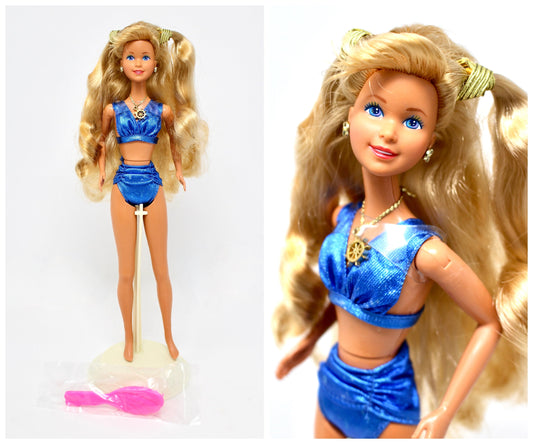 Sun Sensation Jazzie Doll with Comb, 90s Sun Sensation Barbie Doll, Blue Metallic Jazzie Swimsuit Beach Fashion, Vintage Barbie doll Gift