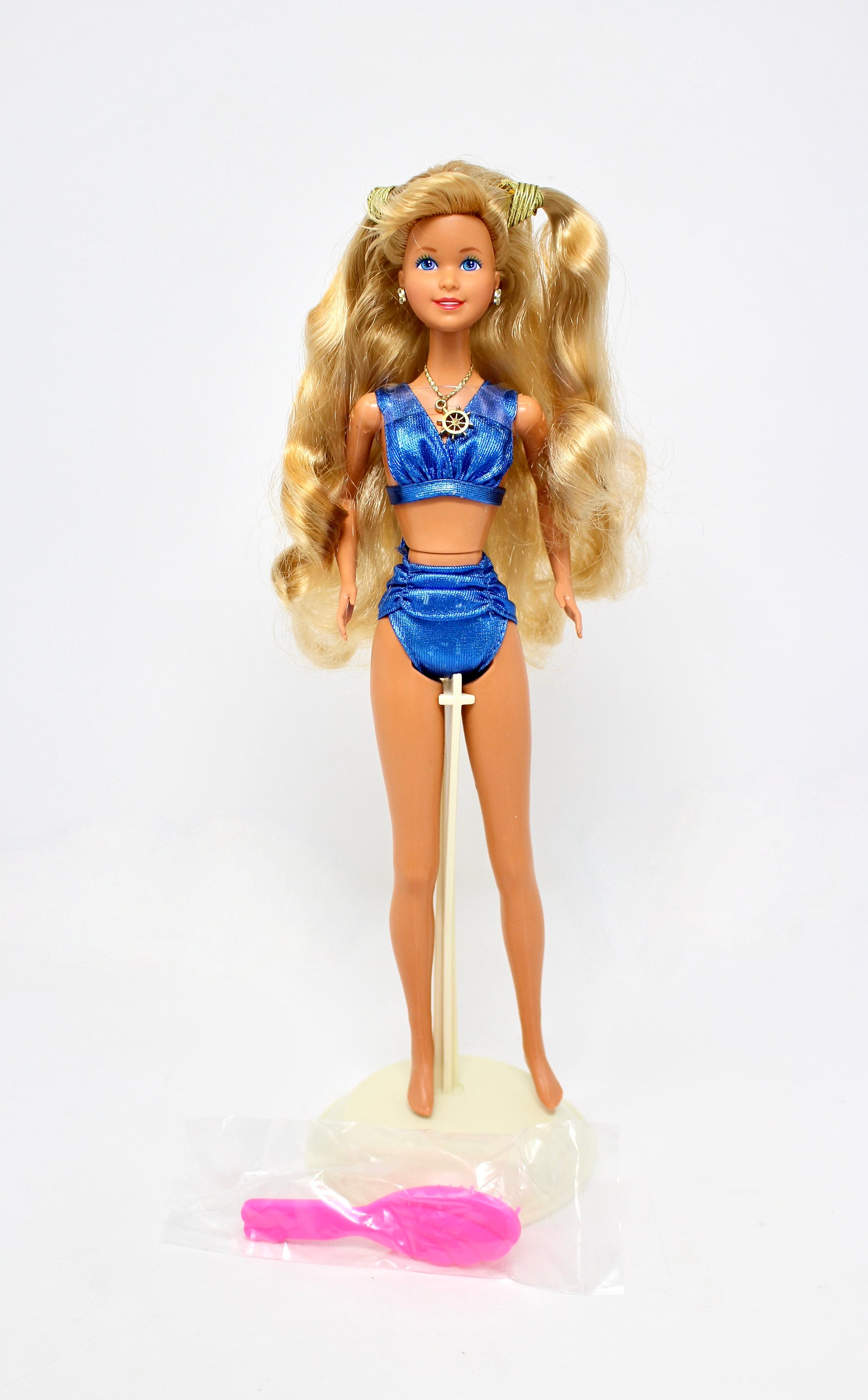 Sun Sensation Jazzie Doll with Comb, 90s Sun Sensation Barbie Doll, Blue Metallic Jazzie Swimsuit Beach Fashion, Vintage Barbie doll Gift