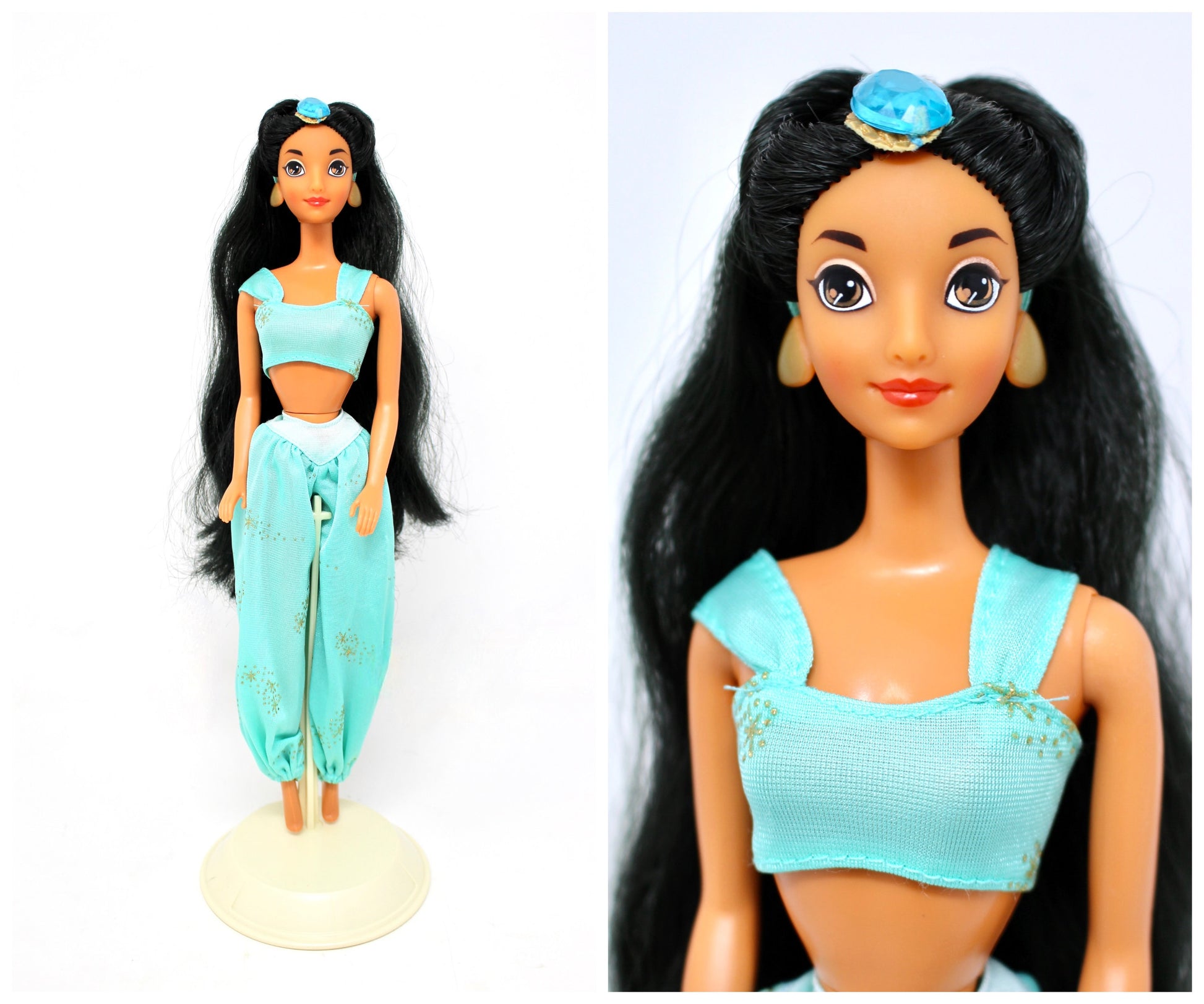 Disney Princess Jasmine Barbie Doll, Vintage 1990s Blue Green Jasmine Fashion Doll, Original 90s Aladdin Barbie Doll, Jasmine Doll Outfit