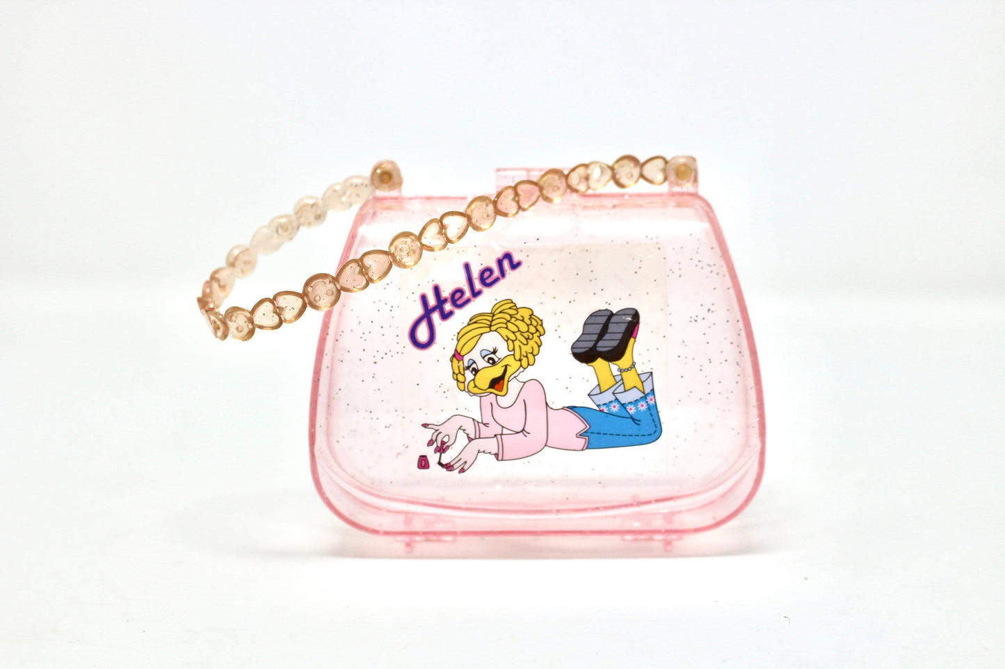 Pink Glitter Kids Toy Plastic Purse, Personalized Helen Gift, Vintage 90s Kawaii Pink Decorative Storage, Retro Kids Toy Room Organizer