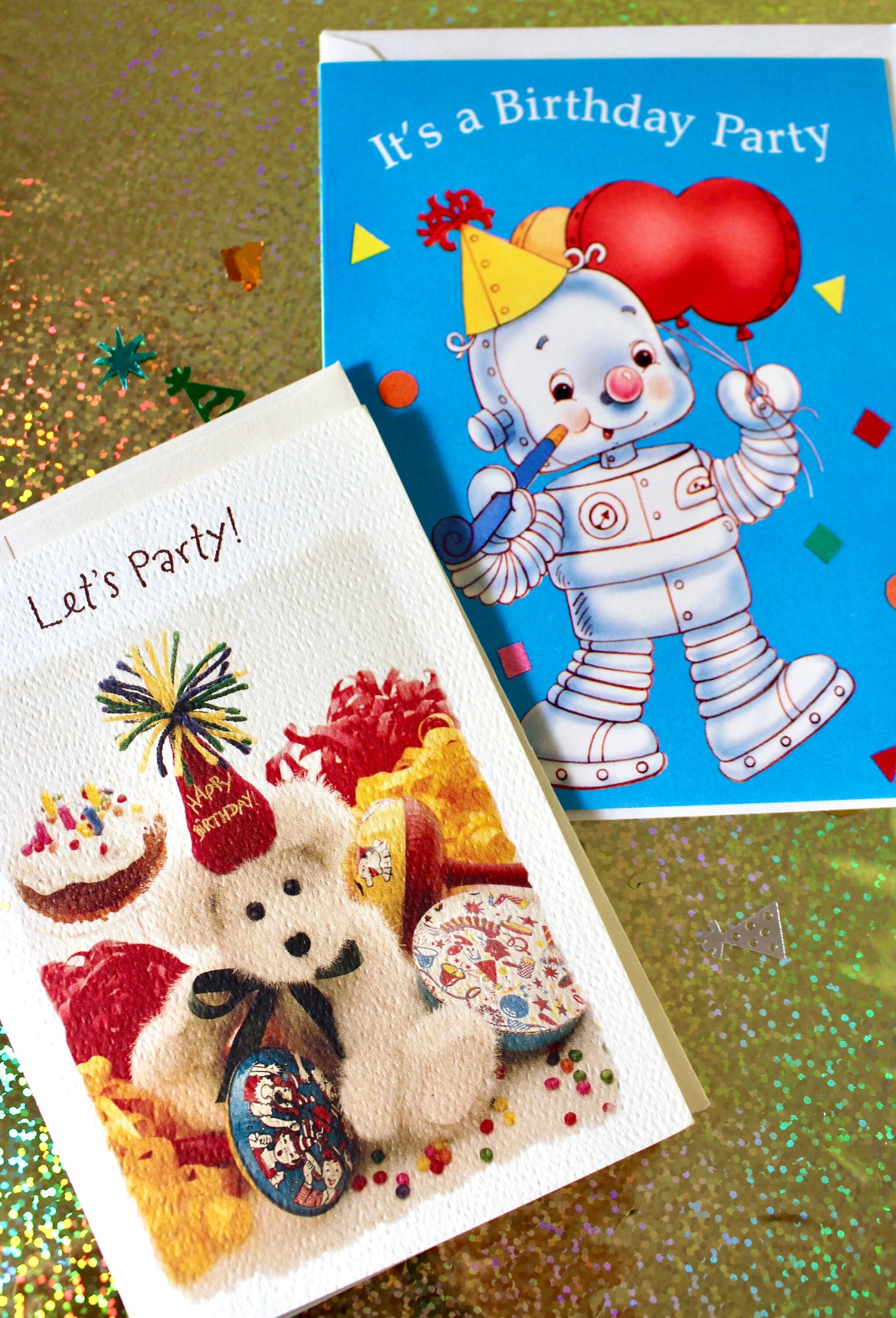 Vintage Birthday Card Pack, Rainbow Clown Cake Teddy Robot Birthday Theme Cards, Millennial Birthday Invites, Nostalgic Birthday Gift Card