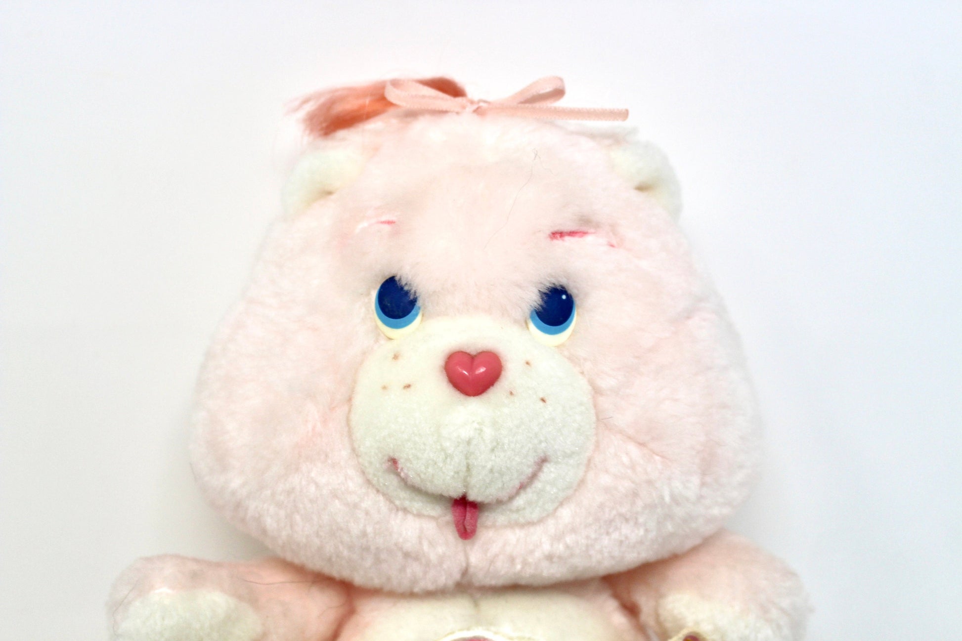 Baby Hugs Care Bear Plush, Vintage Soft Pink Bear Stuffed Animal, Pastel Pink Girls Baby Shower Gift, Retro Bear Heart Theme Nursery Toy