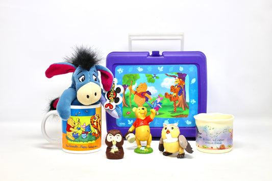 Vintage Disney Winnie the Pooh Lot, Pooh Aladdin Lunch Box, Pooh Toy Figures, Vintage Disney Pooh Mugs, Eyore Plush Toy