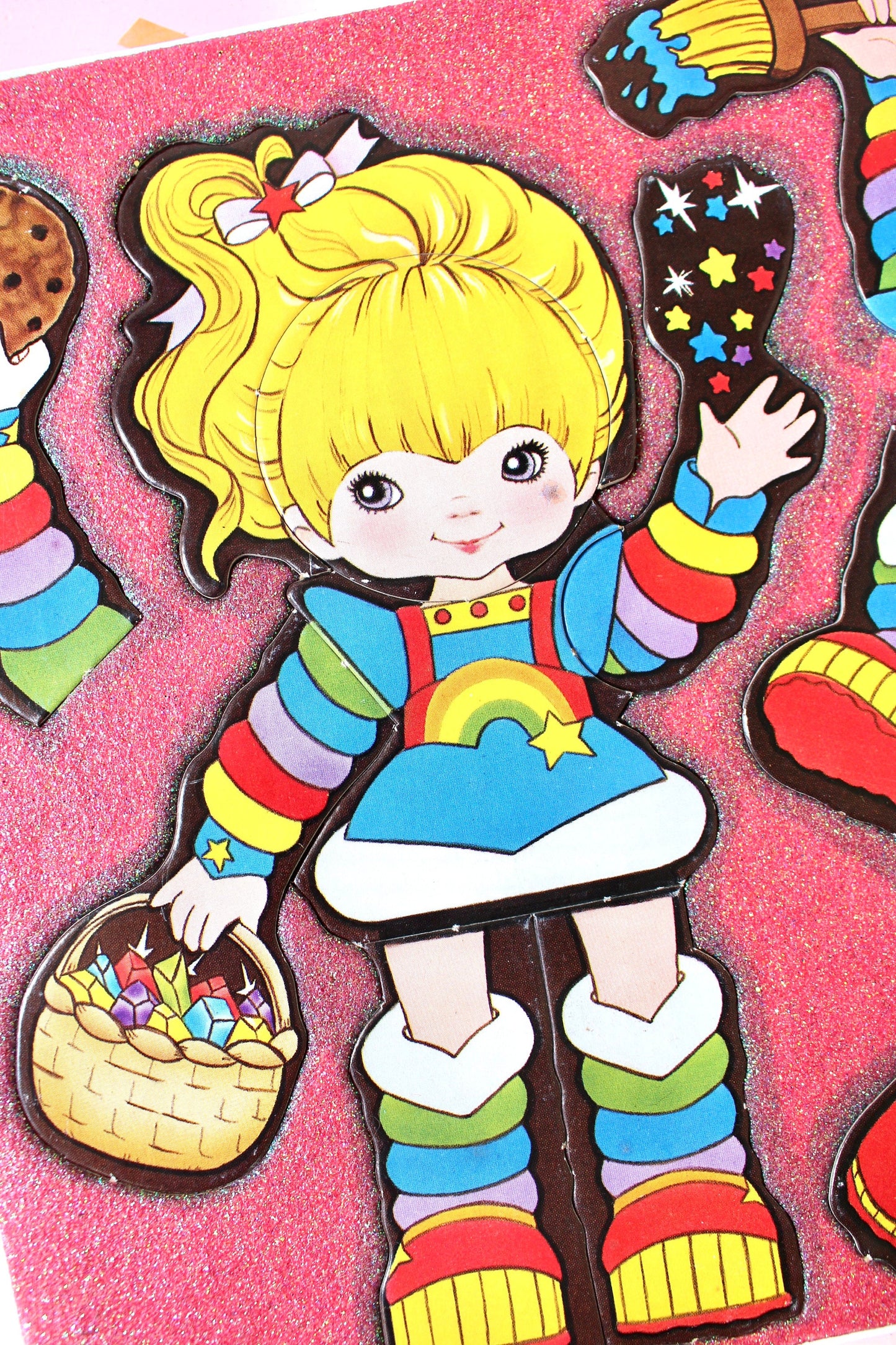 Rainbow Brite Magnetic Puzzle with Green Glitter, Vintage 80s Rainbow Brite Kids Refrigerator Play Puzzle Toy