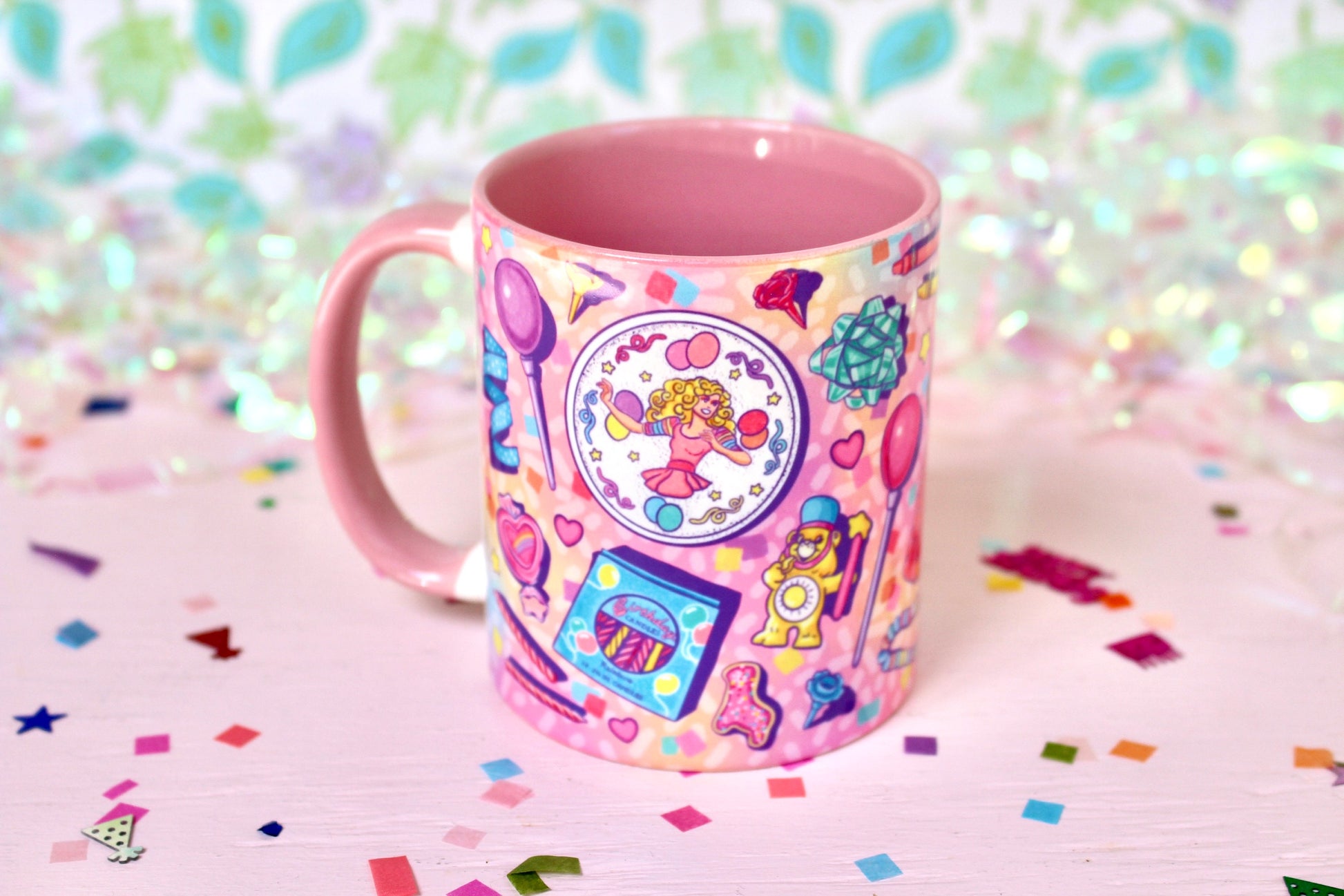 Birthday Party Ceramic Mug, Pink Retro Rainbow Cup, Best Friend Birthday Party Gift, 80s Nostalgia Party Favor, Millennial Birthday Gift