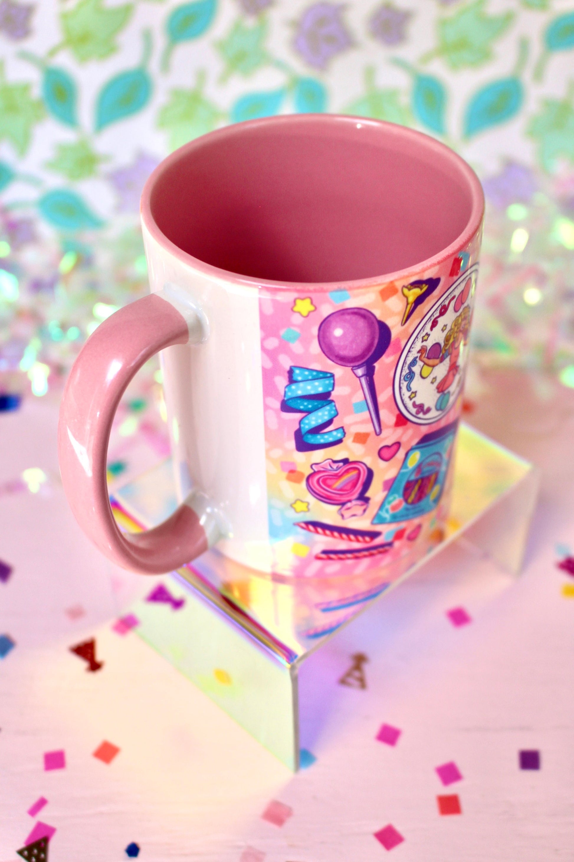 Birthday Party Ceramic Mug, Pink Retro Rainbow Cup, Best Friend Birthday Party Gift, 80s Nostalgia Party Favor, Millennial Birthday Gift