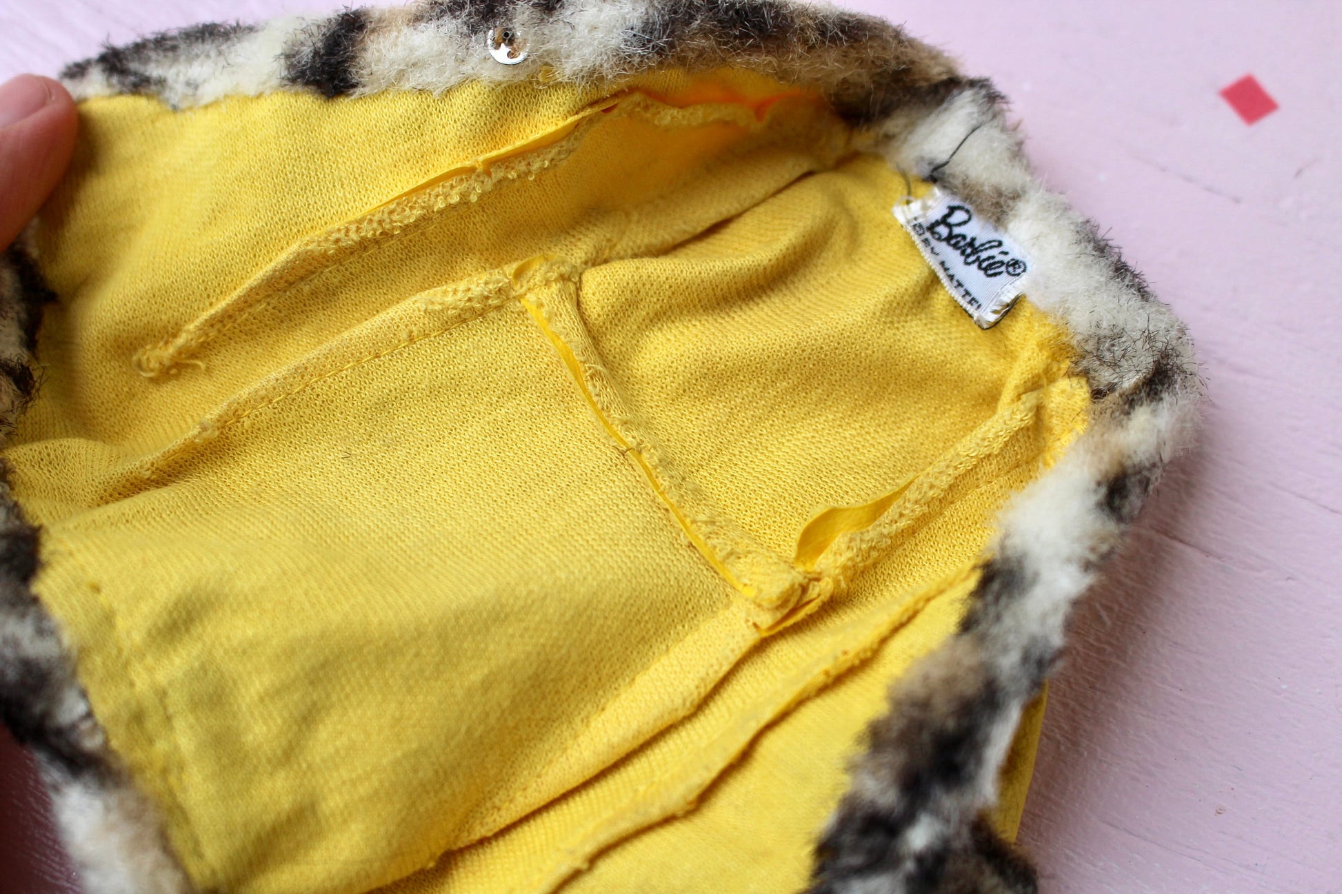 Vintage Yellow Fur Barbie Coat with Shoes and Hanger, Mod Barbie Fashions, #1459 GREAT COAT, Vintage Barbie Yellow Faux Fur Lined Jacket